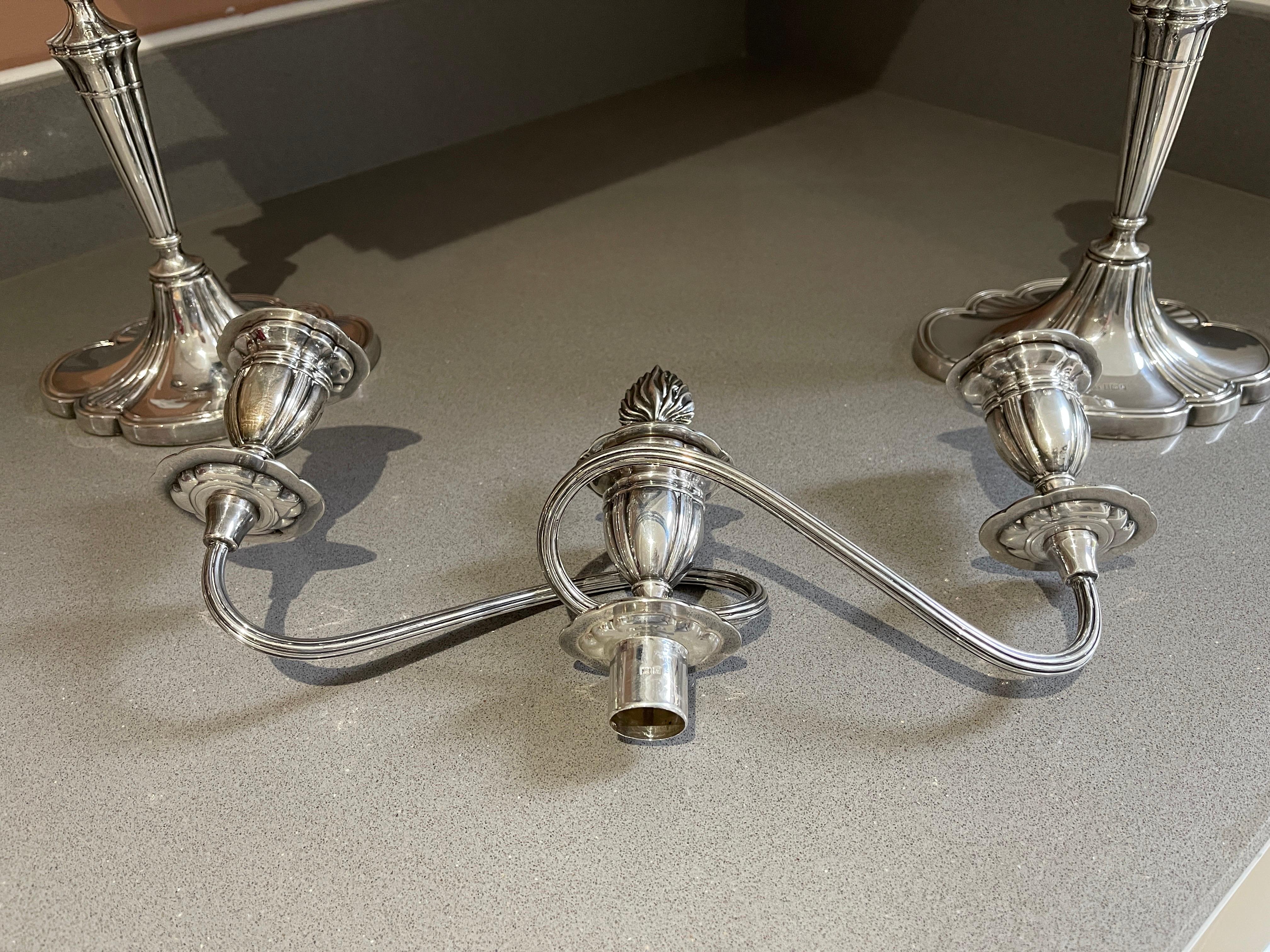 Antique Candelabras A Pair of Elegant  Sterling Silver Candle Holders Hallmarked For Sale 6