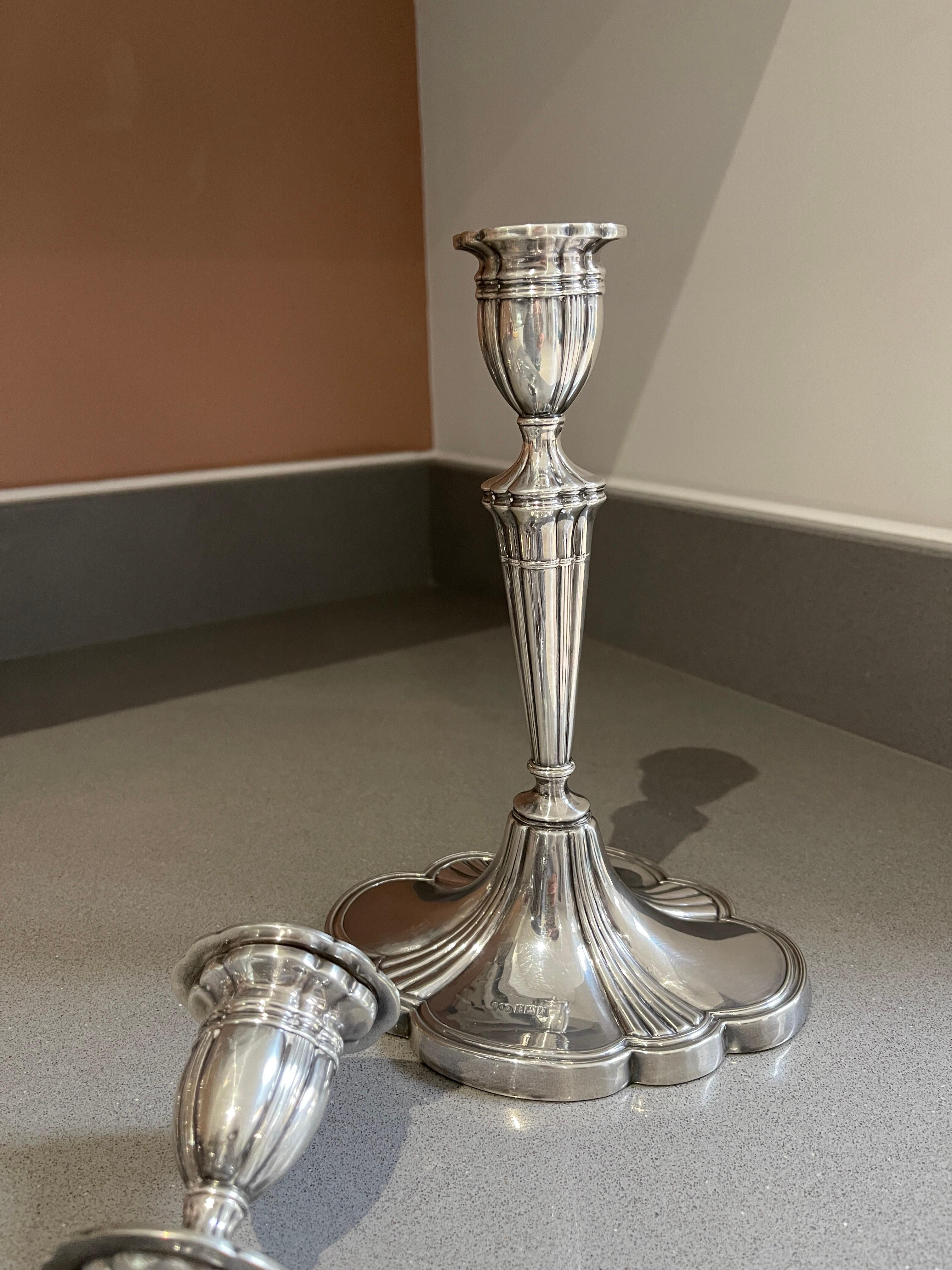 Antique Candelabras A Pair of Elegant  Sterling Silver Candle Holders Hallmarked For Sale 7