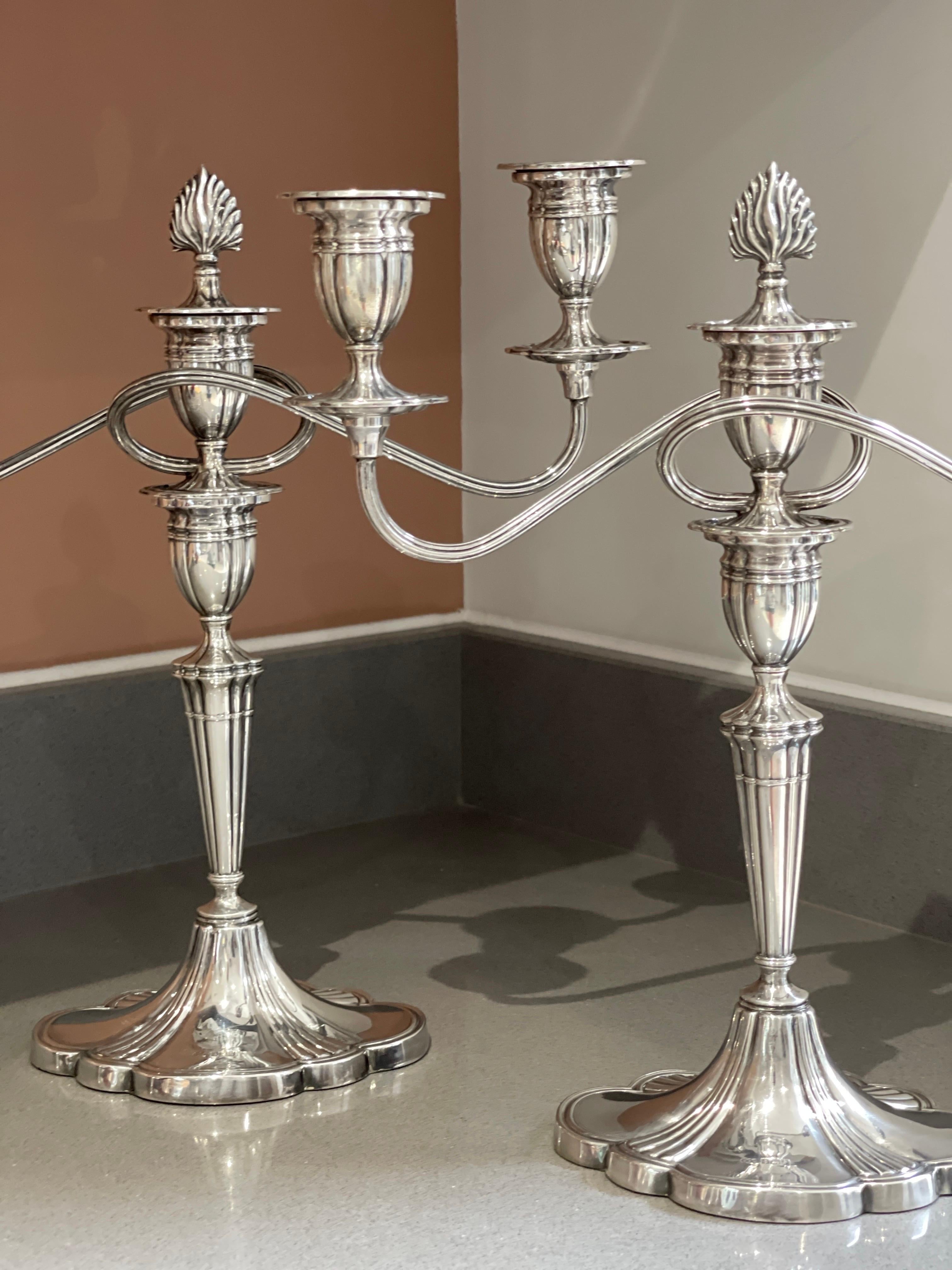Hollywood Regency Antique Candelabras A Pair of Elegant  Sterling Silver Candle Holders Hallmarked For Sale