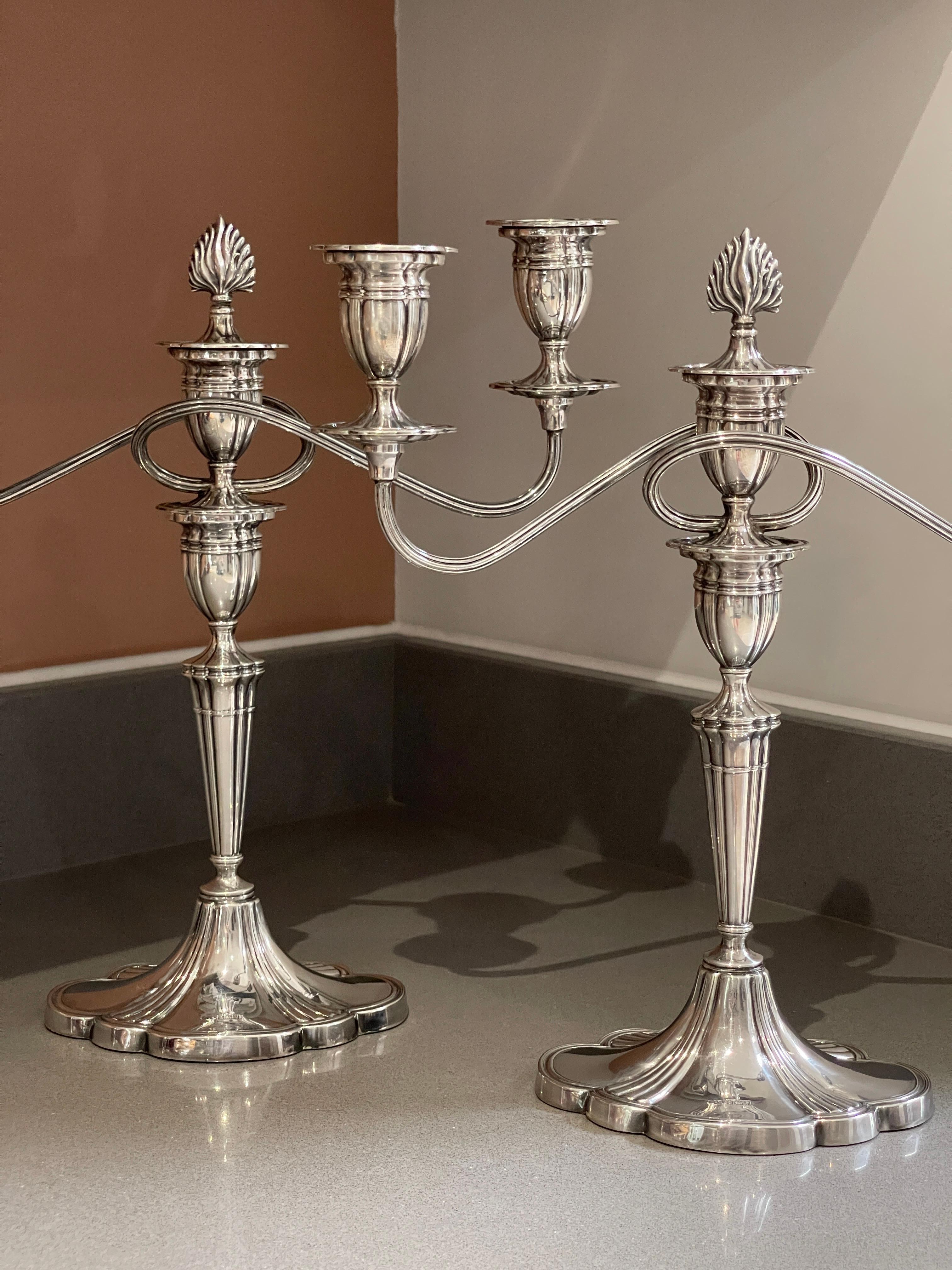Early 20th Century Antique Candelabras A Pair of Elegant  Sterling Silver Candle Holders Hallmarked For Sale