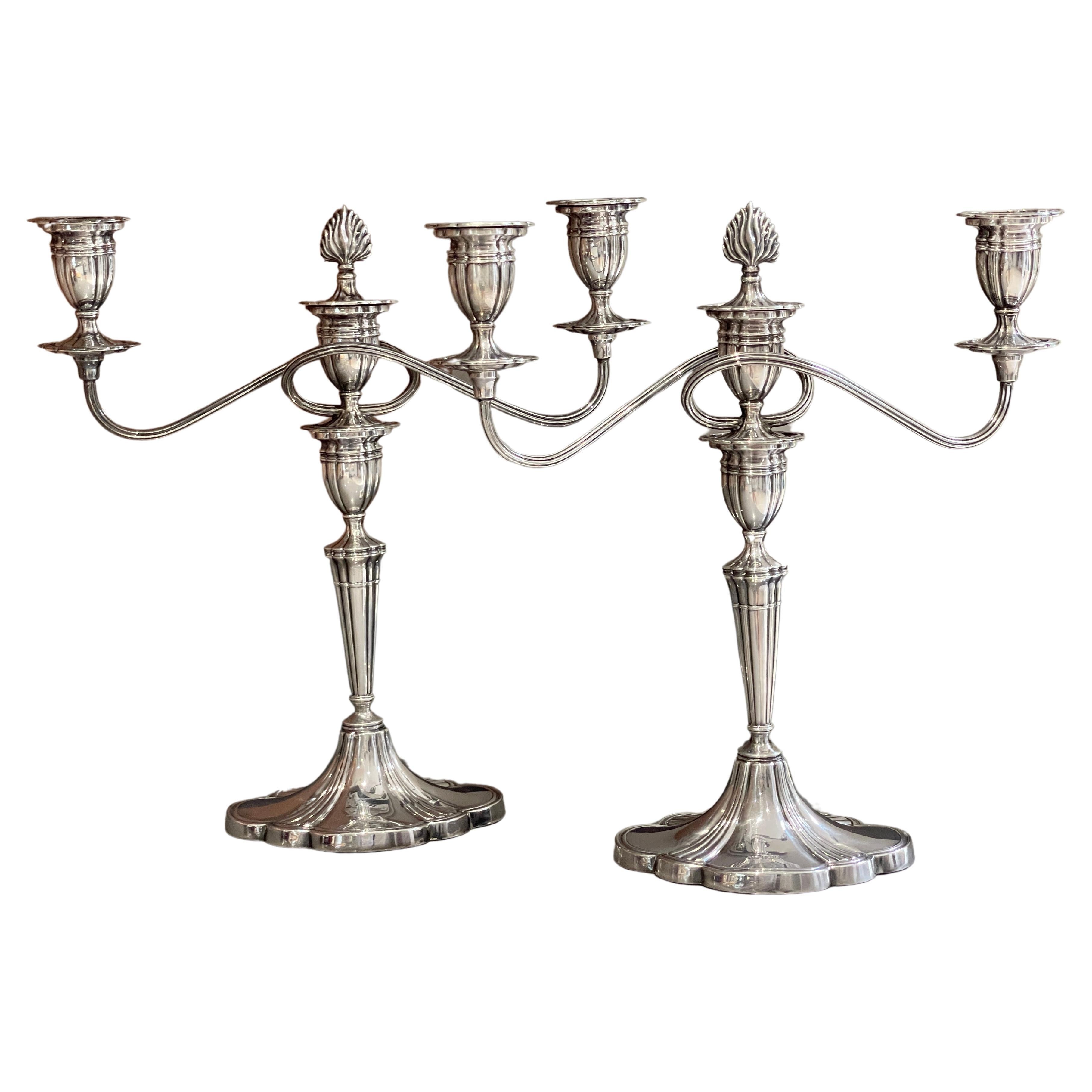 Antique Candelabras A Pair of Elegant  Sterling Silver Candle Holders Hallmarked For Sale