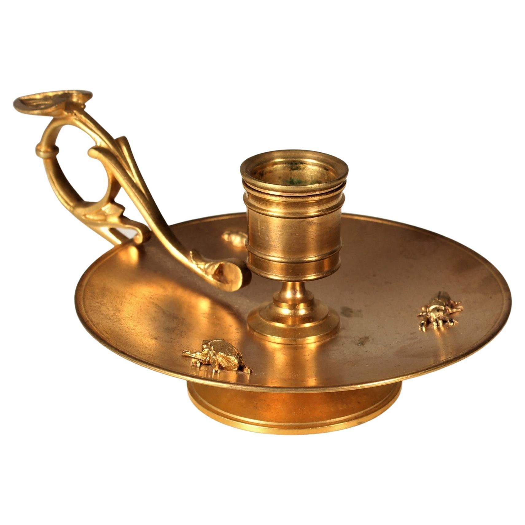 Antique Candle Holder, Beetles, France, Late 19th Century