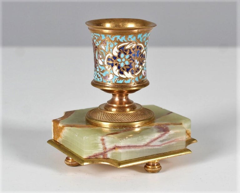 Antique Candle Holder, Enameled Brass, circa 1880, France For Sale at