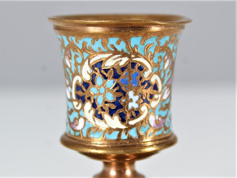 Antique Candle Holder, Enameled Brass, circa 1880, France For Sale at