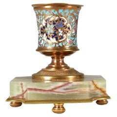 Antique Candle Holder, Enameled Brass, circa 1880, France
