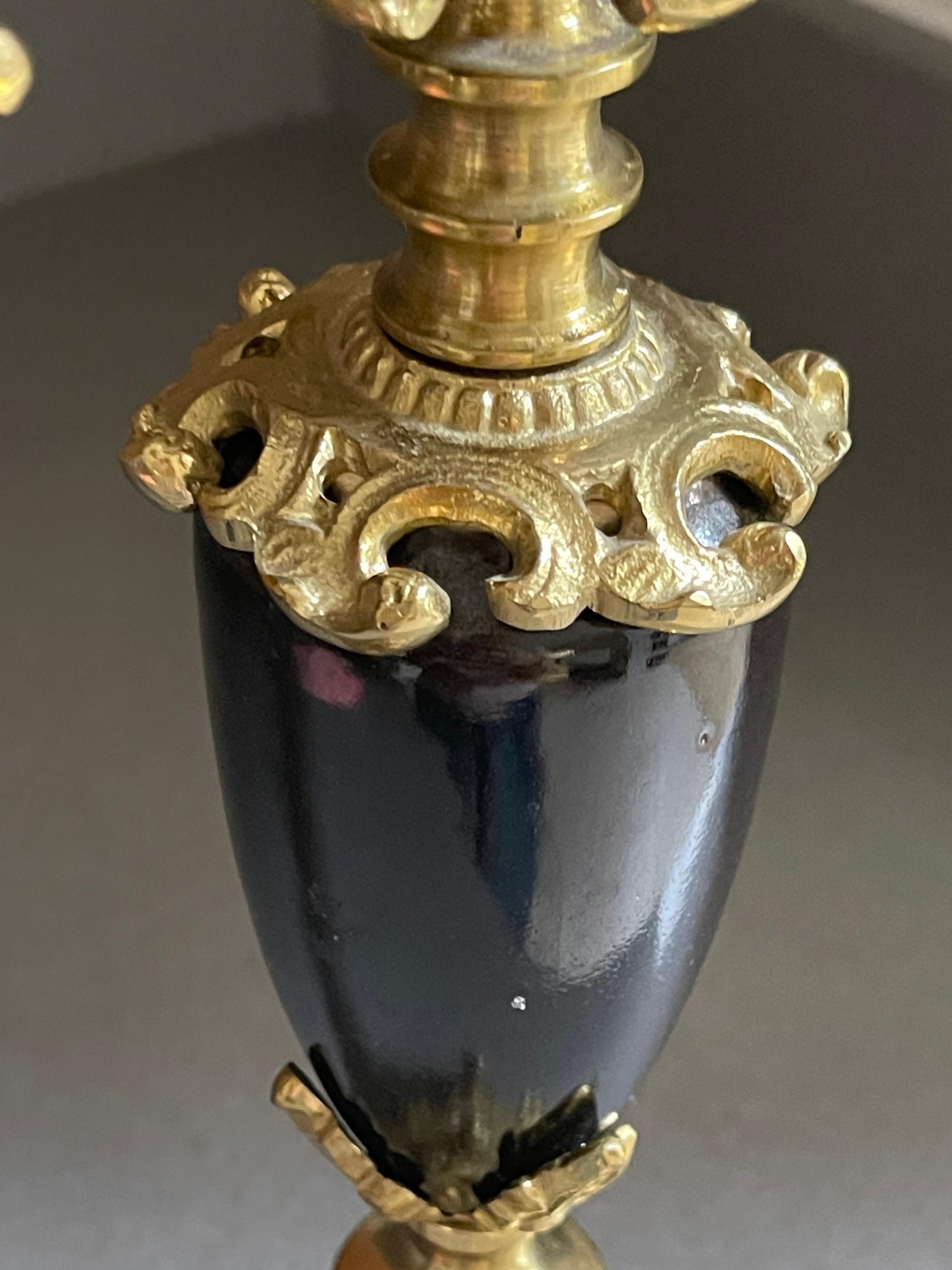 Antique Candle Holder Golden Brass and Marble Rococo Decorative Candlesticks For Sale 2