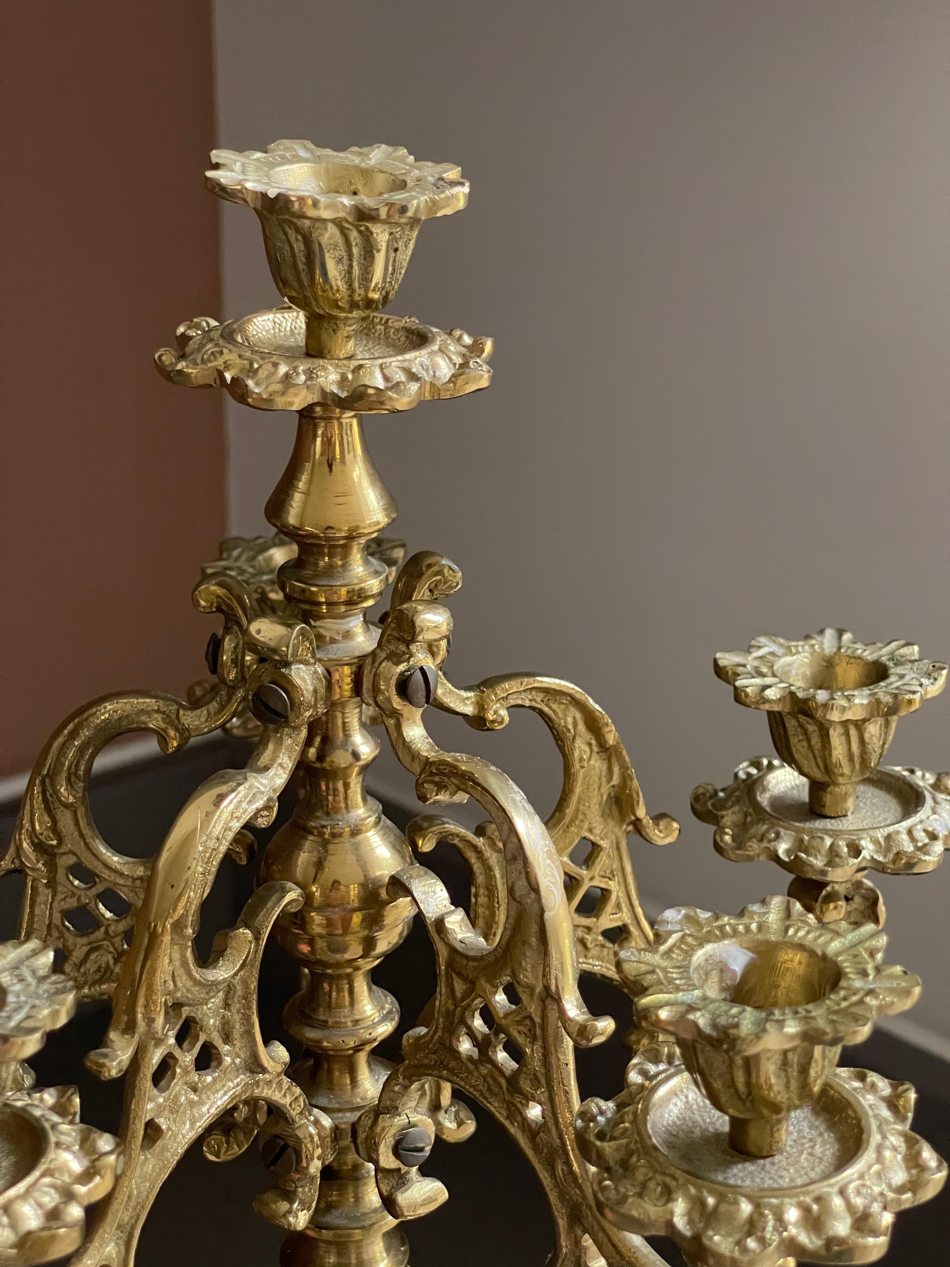 Antique Candle Holder Golden Brass and Marble Rococo Decorative Candlesticks For Sale 3