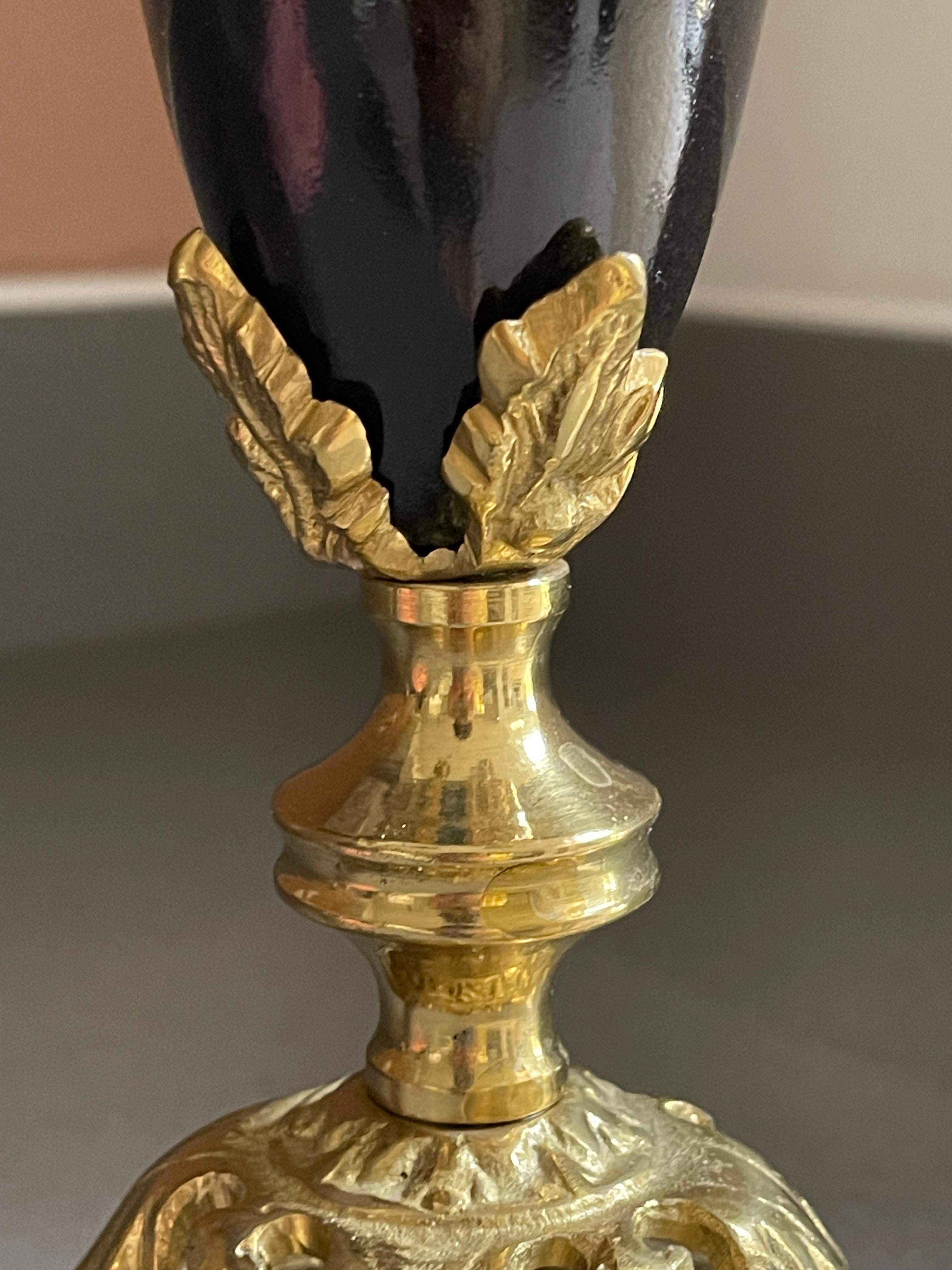 Antique Candle Holder Golden Brass and Marble Rococo Decorative Candlesticks For Sale 6