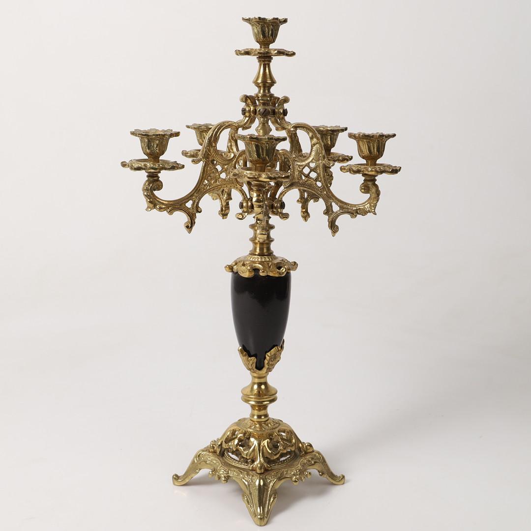 Swedish Antique Candle Holder Golden Brass and Marble Rococo Decorative Candlesticks For Sale