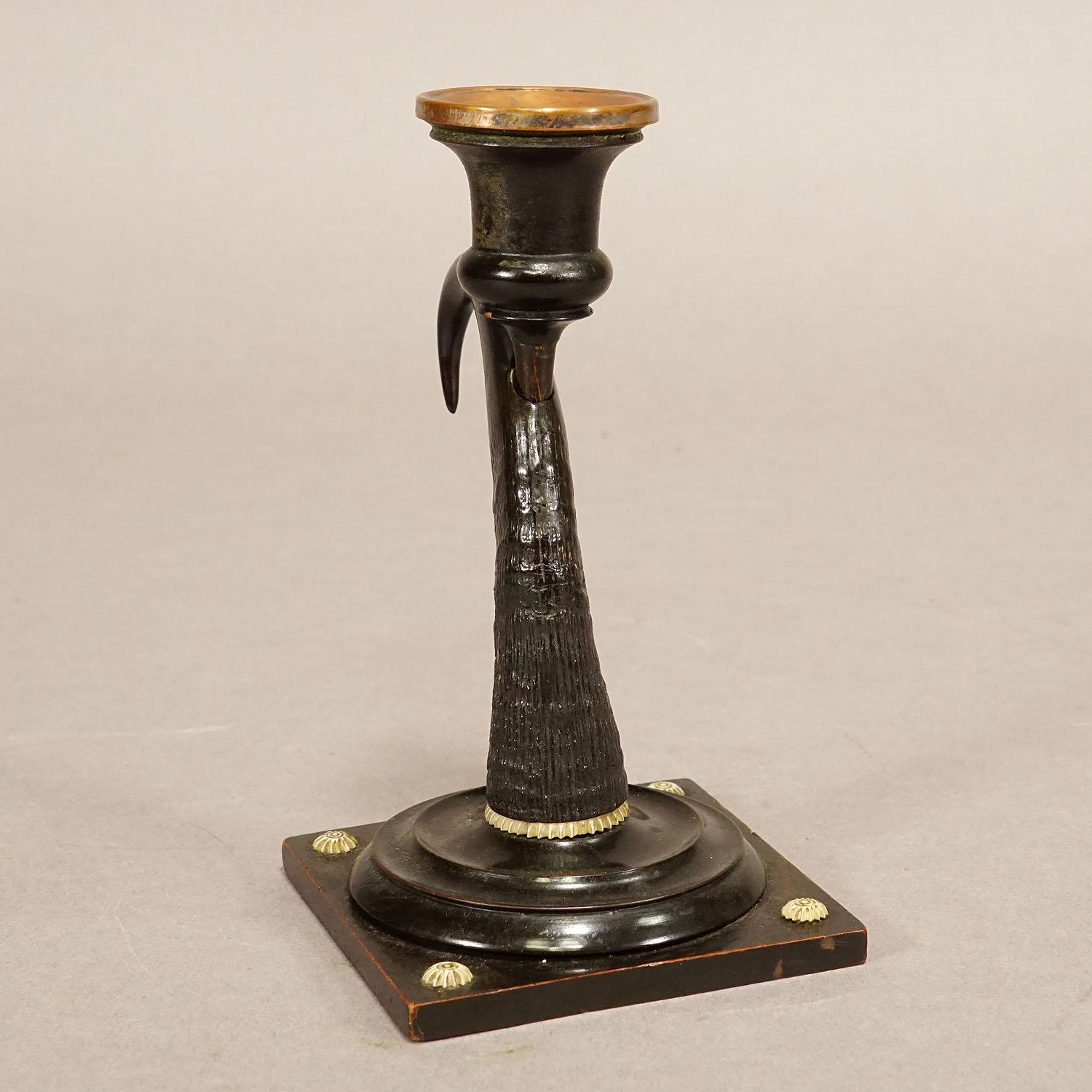 Rustic Antique Candle Stick With Real Chamois Horn, 19th Century For Sale