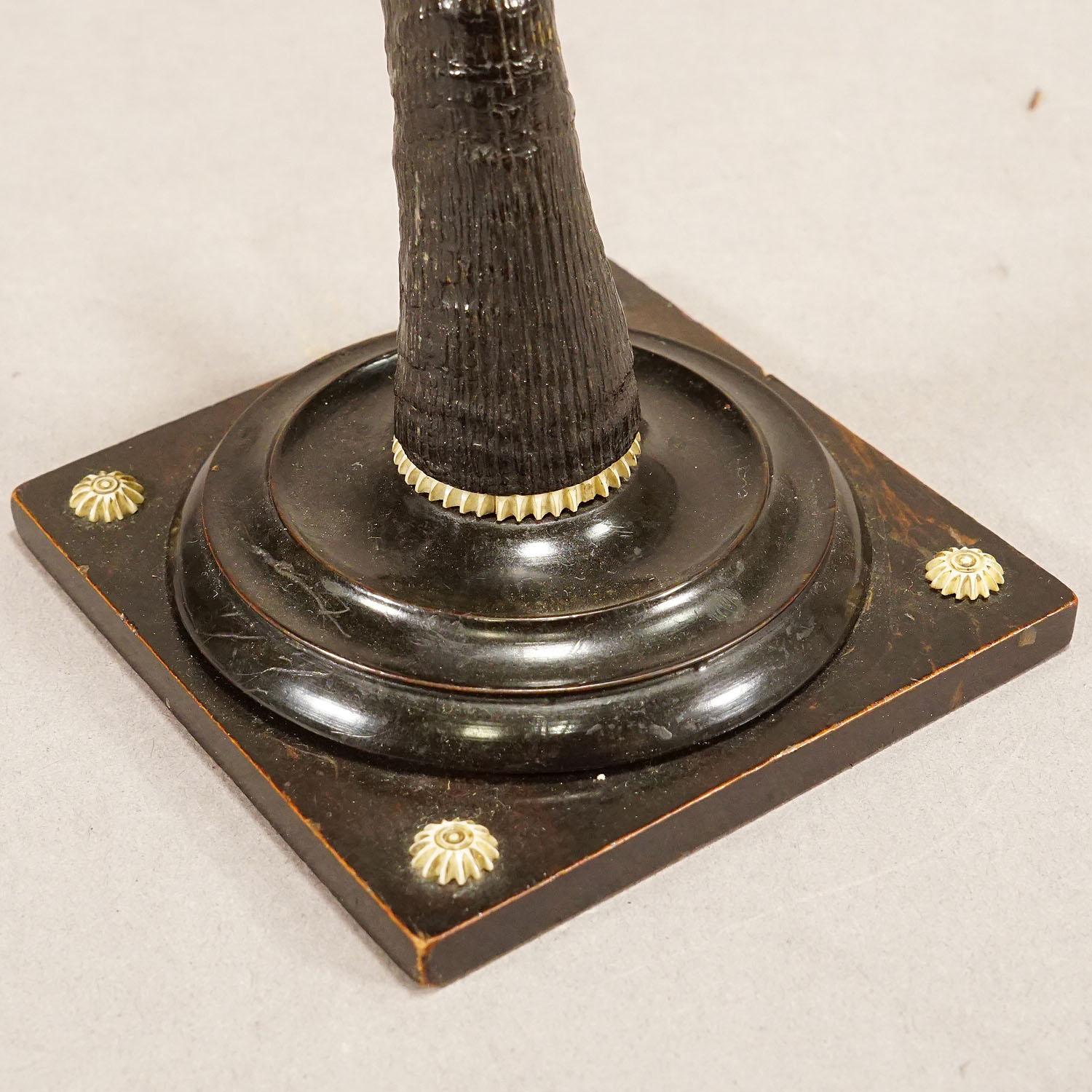 German Antique Candle Stick With Real Chamois Horn, 19th Century For Sale