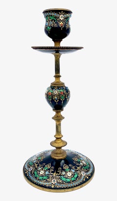 Antike Kerzenständer und Tintenfass Émeaux de Bresse Desk Set Emaille Messing Frankreich