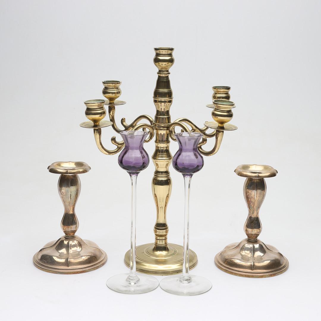 Antique Candlelabra Golden Art Deco Style Candlesticks, A Set of 5 Bronze  For Sale at 1stDibs