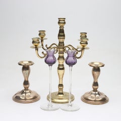 Antique Candlelabra Golden Art Deco Style Candlesticks, A Set of 5 Bronze