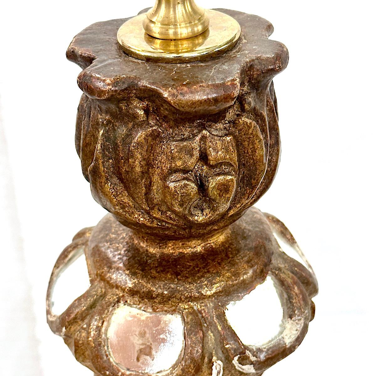 Hand-Carved Antique Candlesitck Lamp For Sale