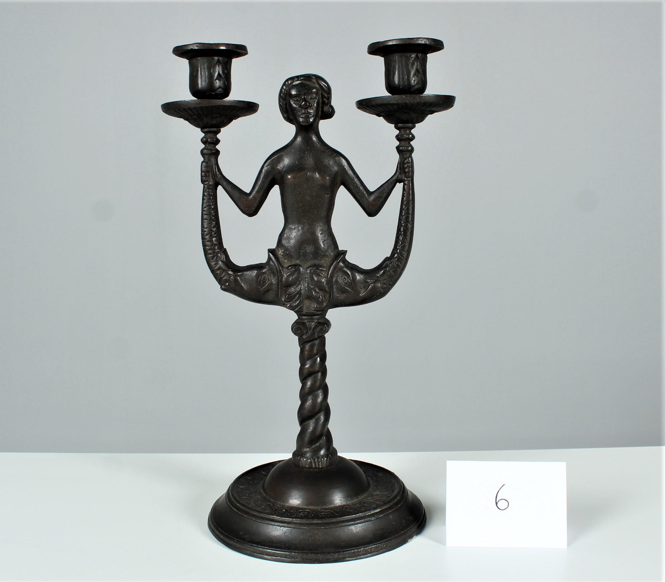 Antique Candlestick, Candle Holder, Bronze Patinated, Art Nouveau, Art Deco For Sale 8