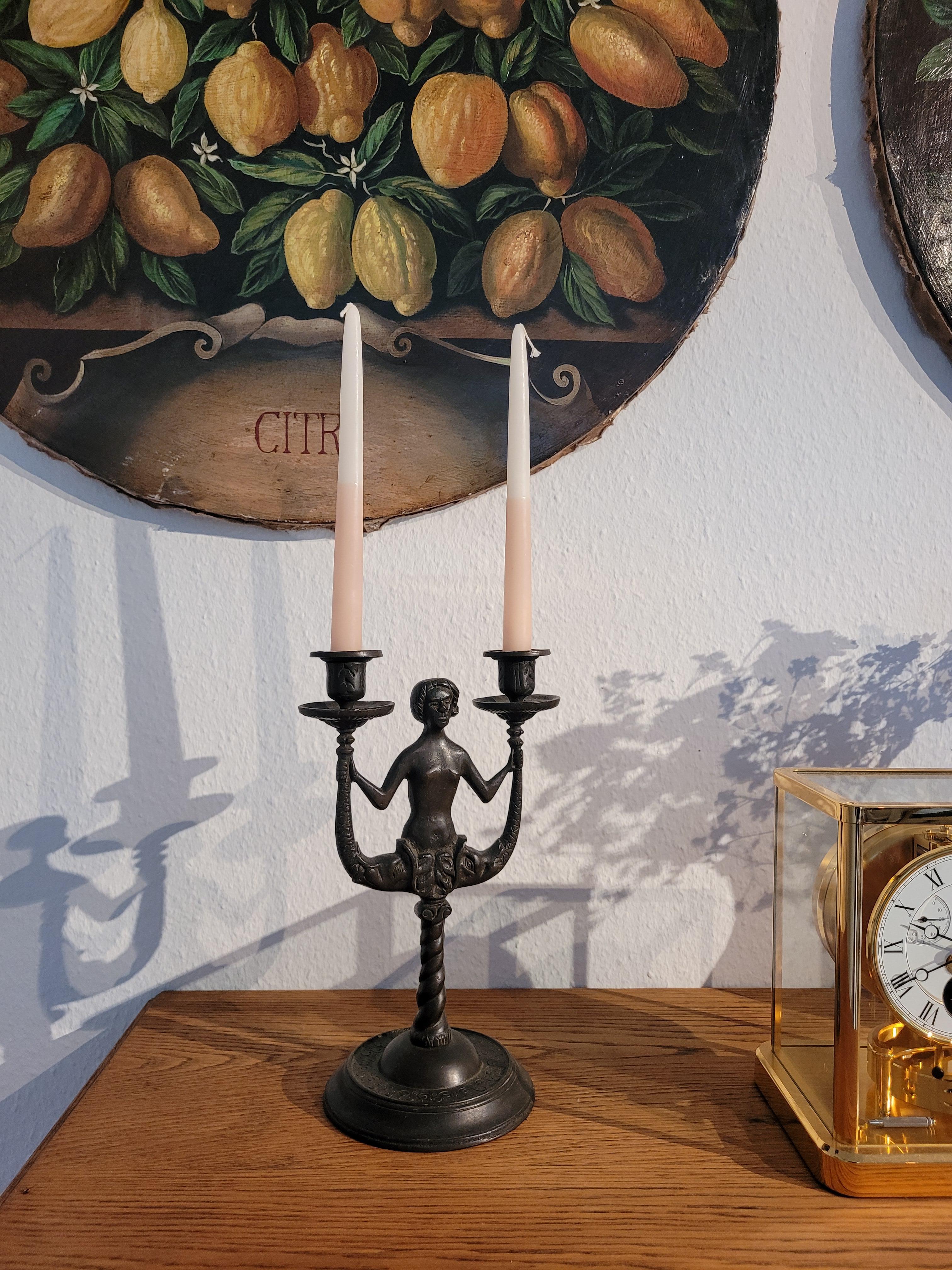 Unknown Antique Candlestick, Candle Holder, Bronze Patinated, Art Nouveau, Art Deco For Sale