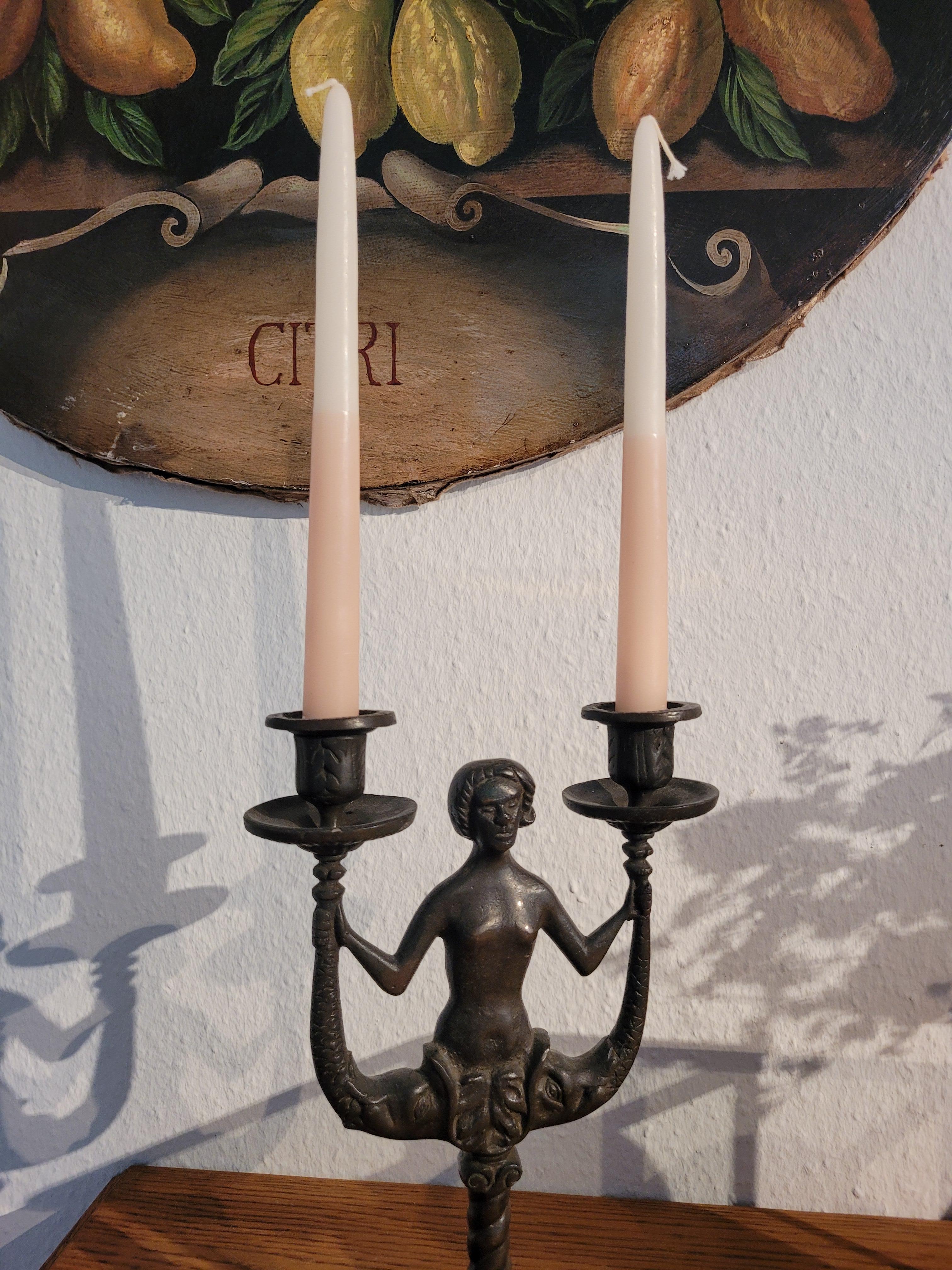 Antiker Kerzenständer, Kerzenständer aus Bronze, patiniert, Jugendstil, Art déco (Unbekannt)