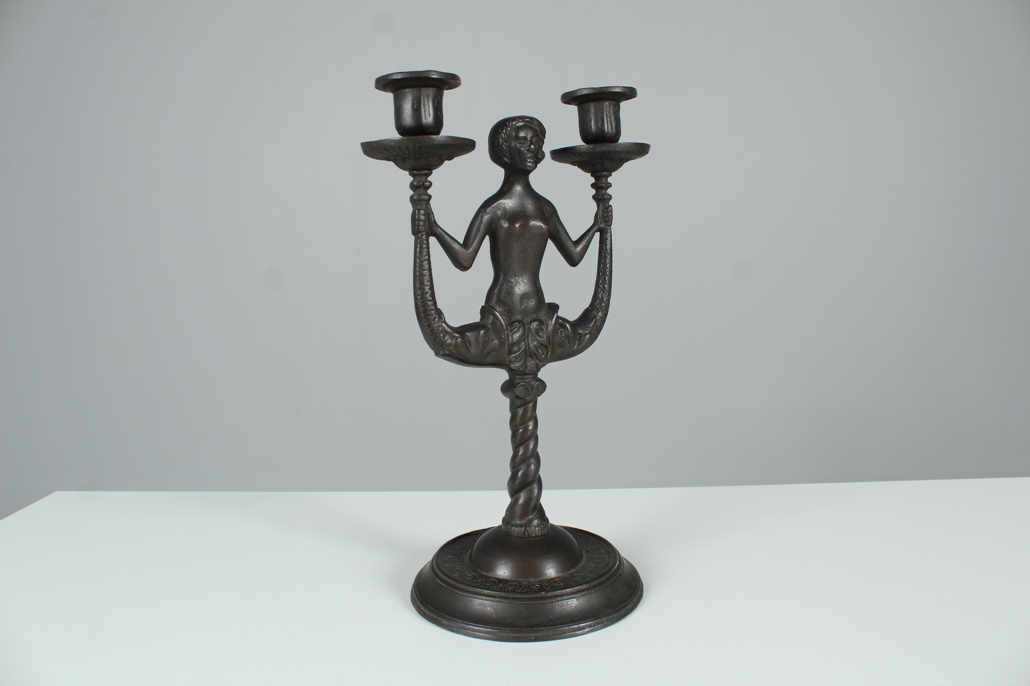 Antique Candlestick, Candle Holder, Bronze Patinated, Art Nouveau, Art Deco For Sale 3