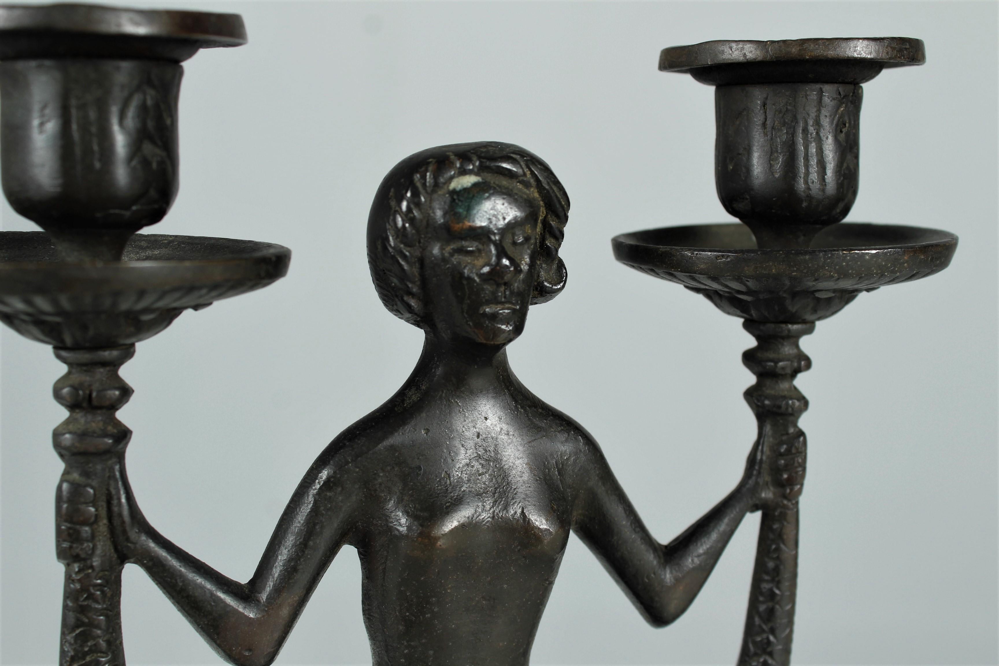 Antique Candlestick, Candle Holder, Bronze Patinated, Art Nouveau, Art Deco For Sale 4