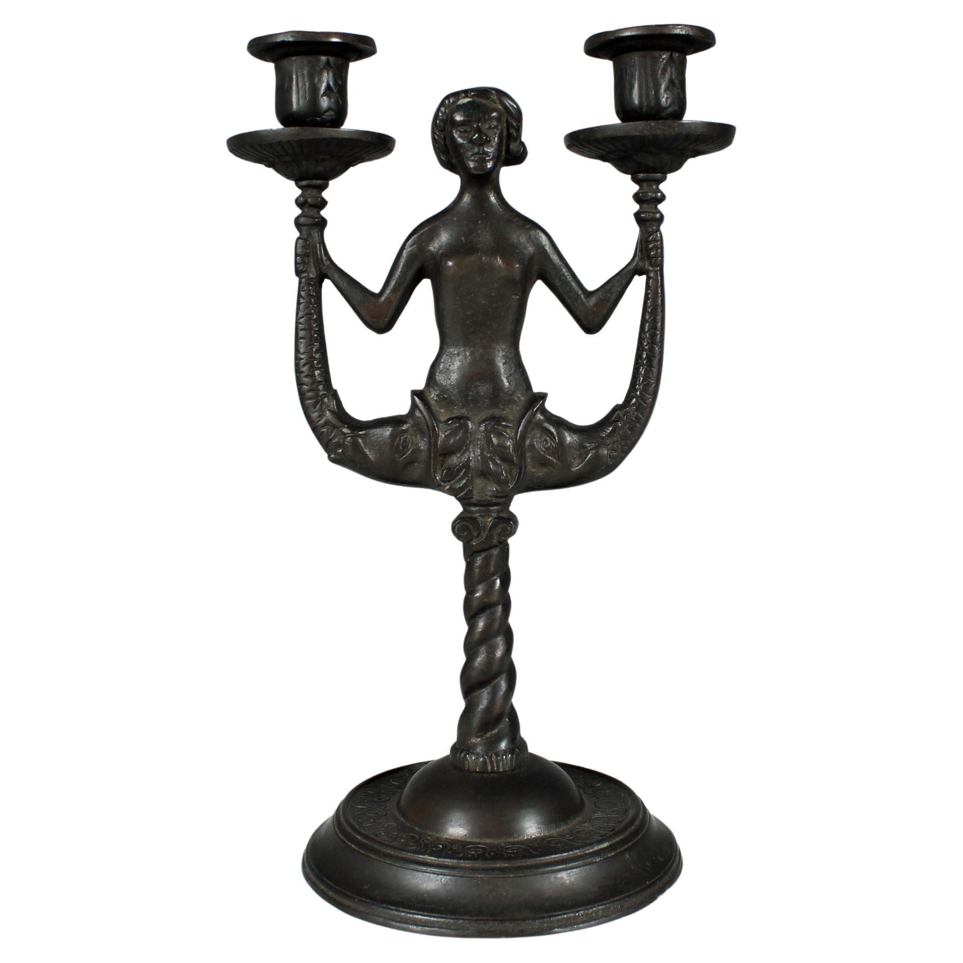 Antique Candlestick, Candle Holder, Bronze Patinated, Art Nouveau, Art Deco