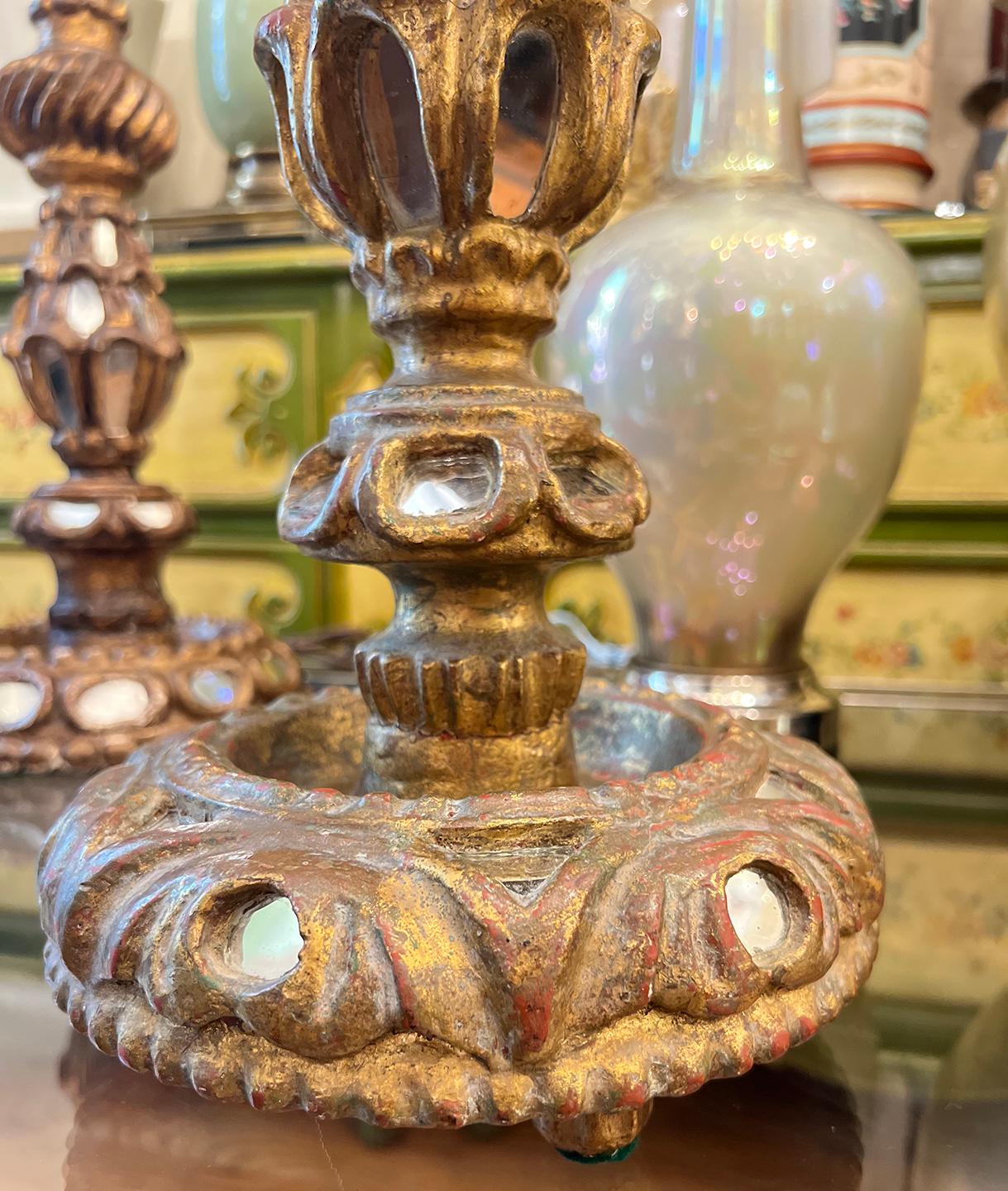Gilt Antique Candlestick Lamp For Sale