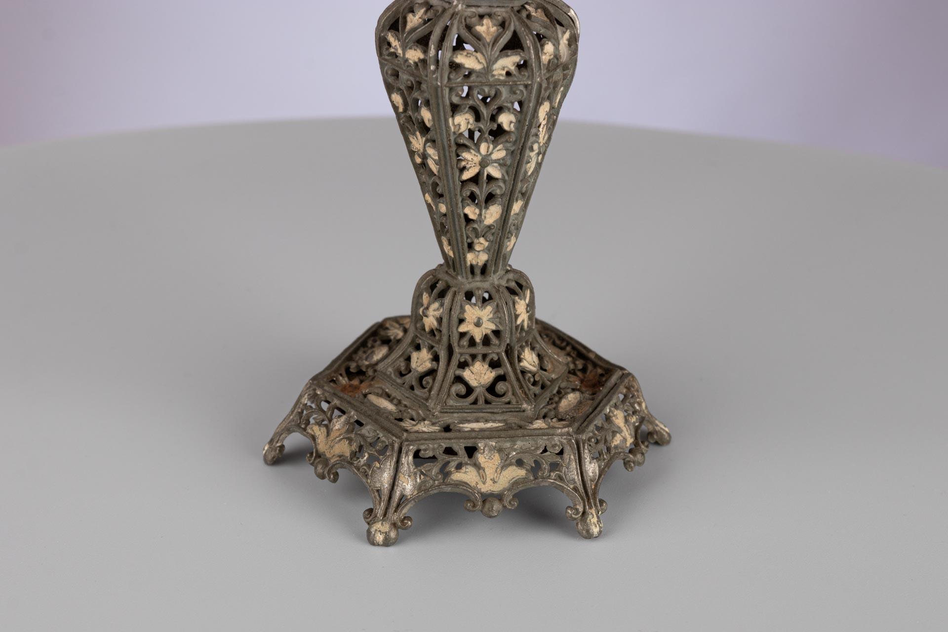 Antique Candlestick made of Open-Worked Pewter Sheet Metal, circa 1900 For Sale 1
