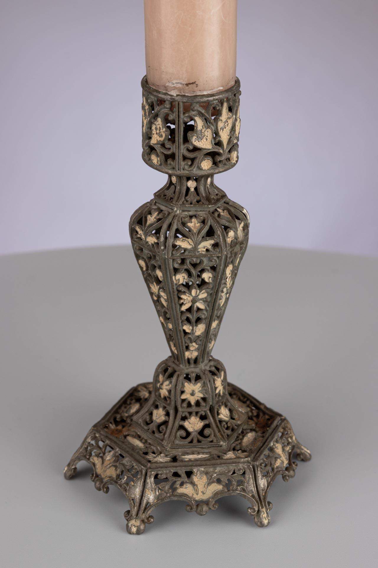 Antique Candlestick made of Open-Worked Pewter Sheet Metal, circa 1900 For Sale 2