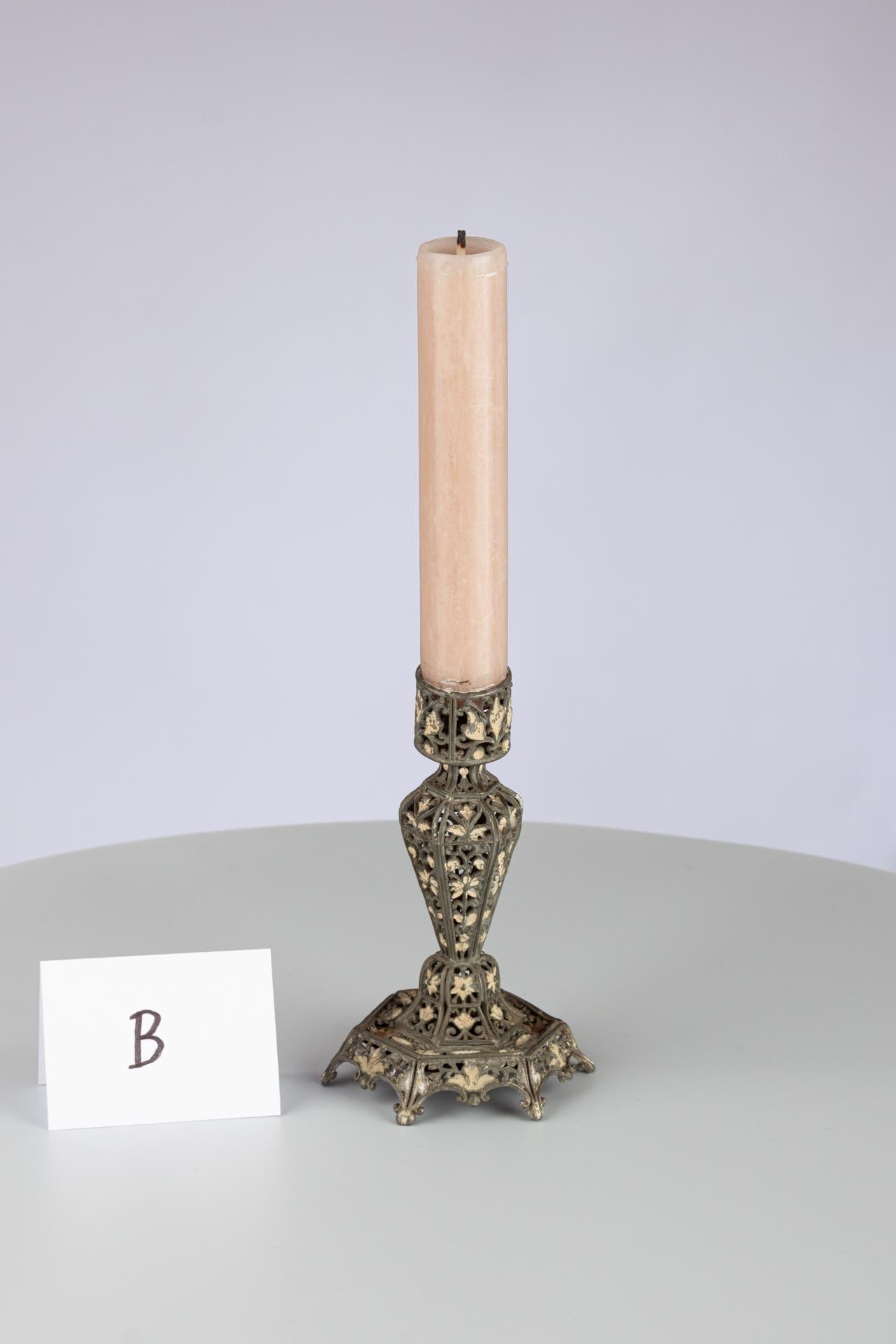 Antique Candlestick made of Open-Worked Pewter Sheet Metal, circa 1900 For Sale 3