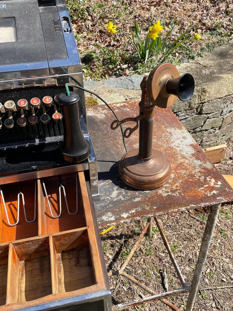 Antique Candlestick Telephone Obsolete Gift Prop Vintage Industrial