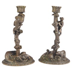 Chandeliers anciens  19e s. Paire zoomorphe en bronze