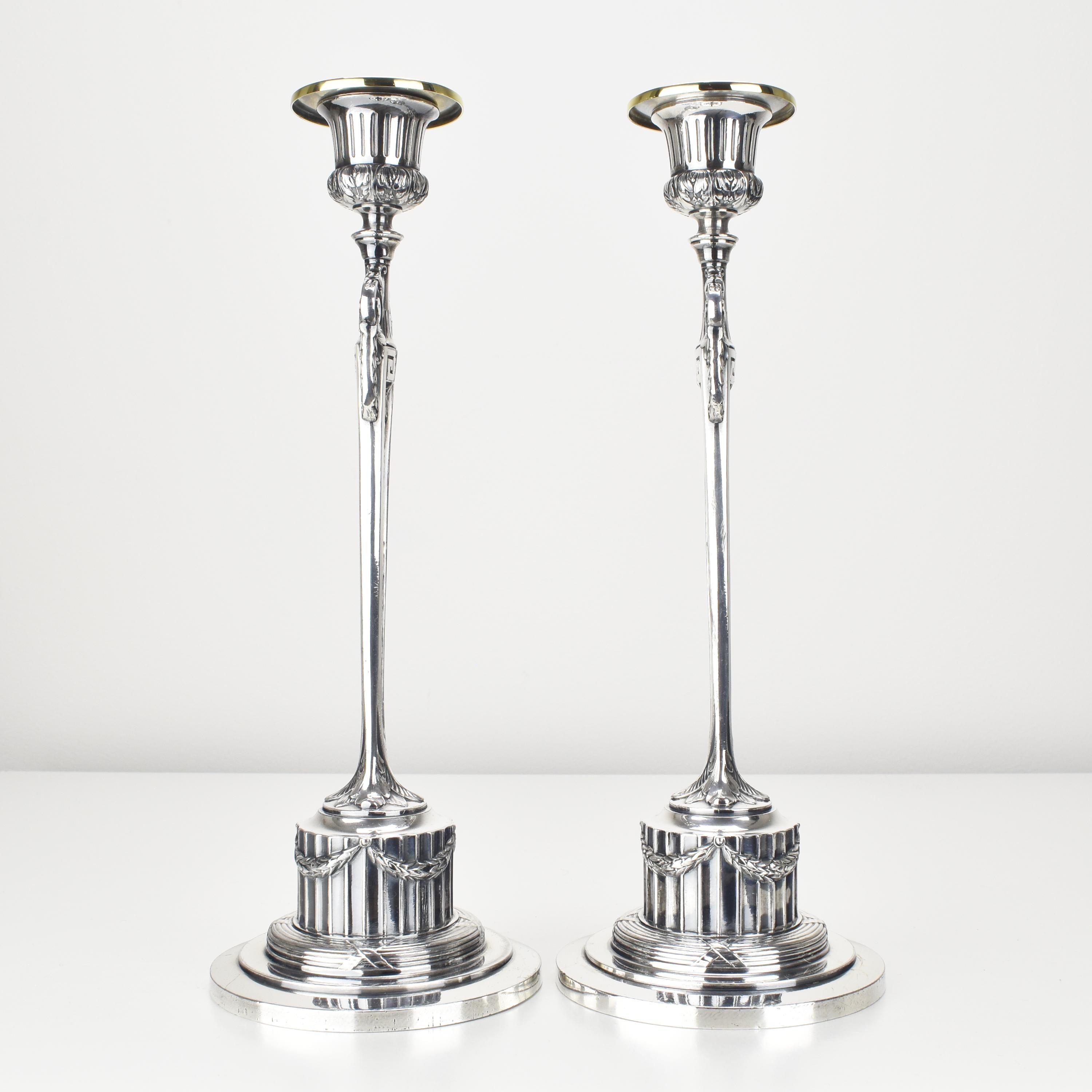 Antique Candlesticks Empire Pattern by WMF Art Nouveau Silverplated In Good Condition For Sale In Bad Säckingen, DE