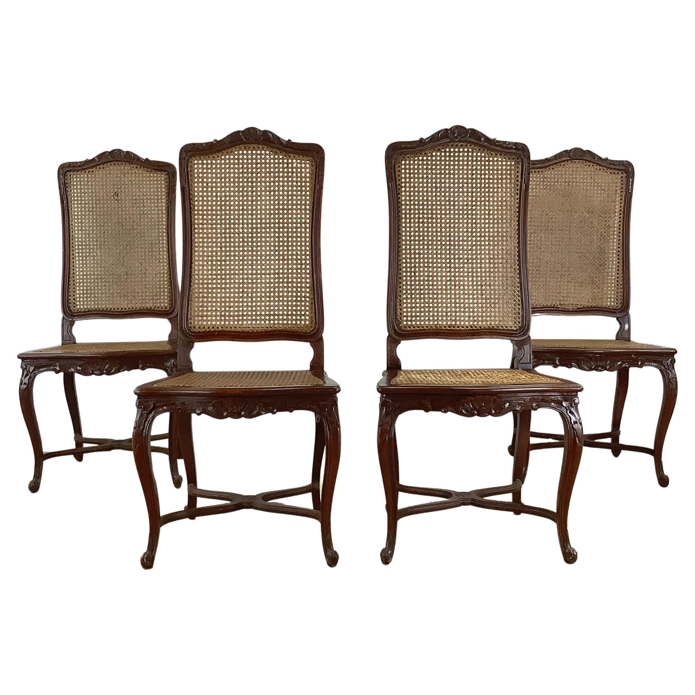 Antique Cane Back French Style Dining Chairs- Set of Four