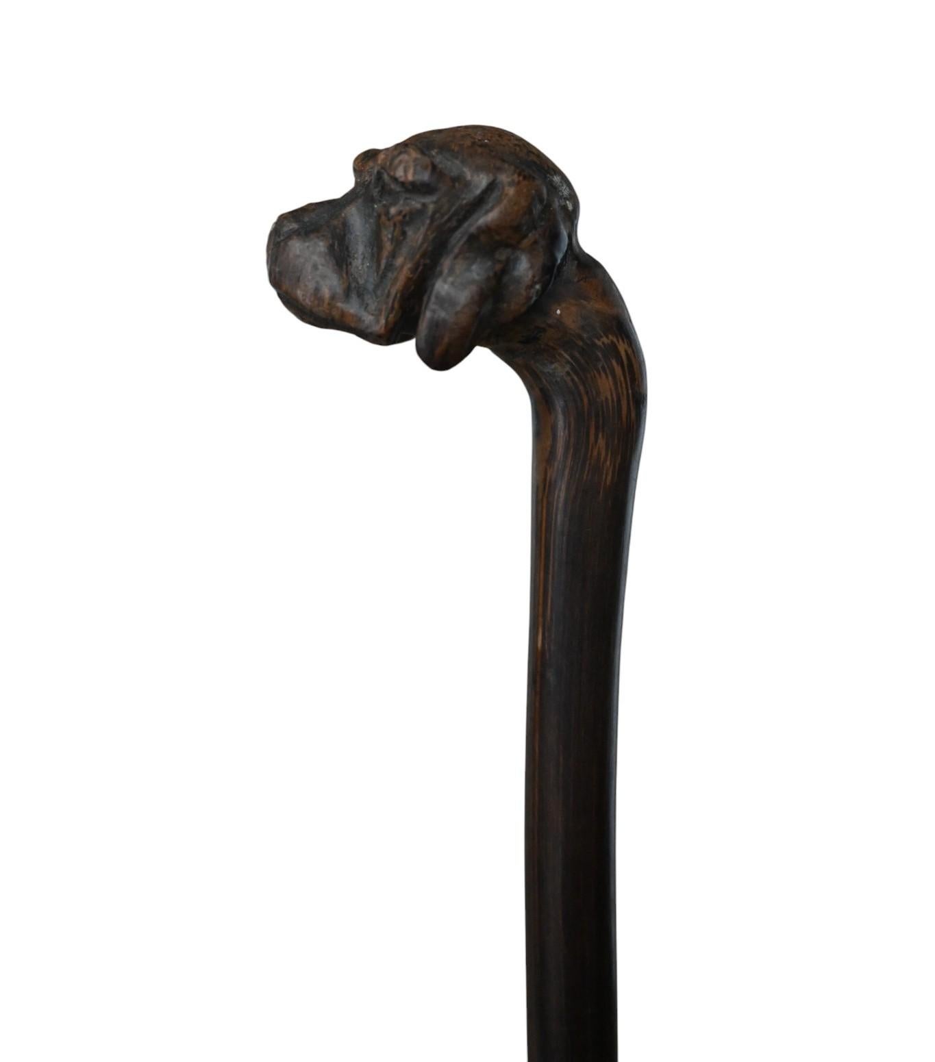 Sculpté à la main Canne ancienne sculptée d'une tête de chien, Circa 1900 en vente