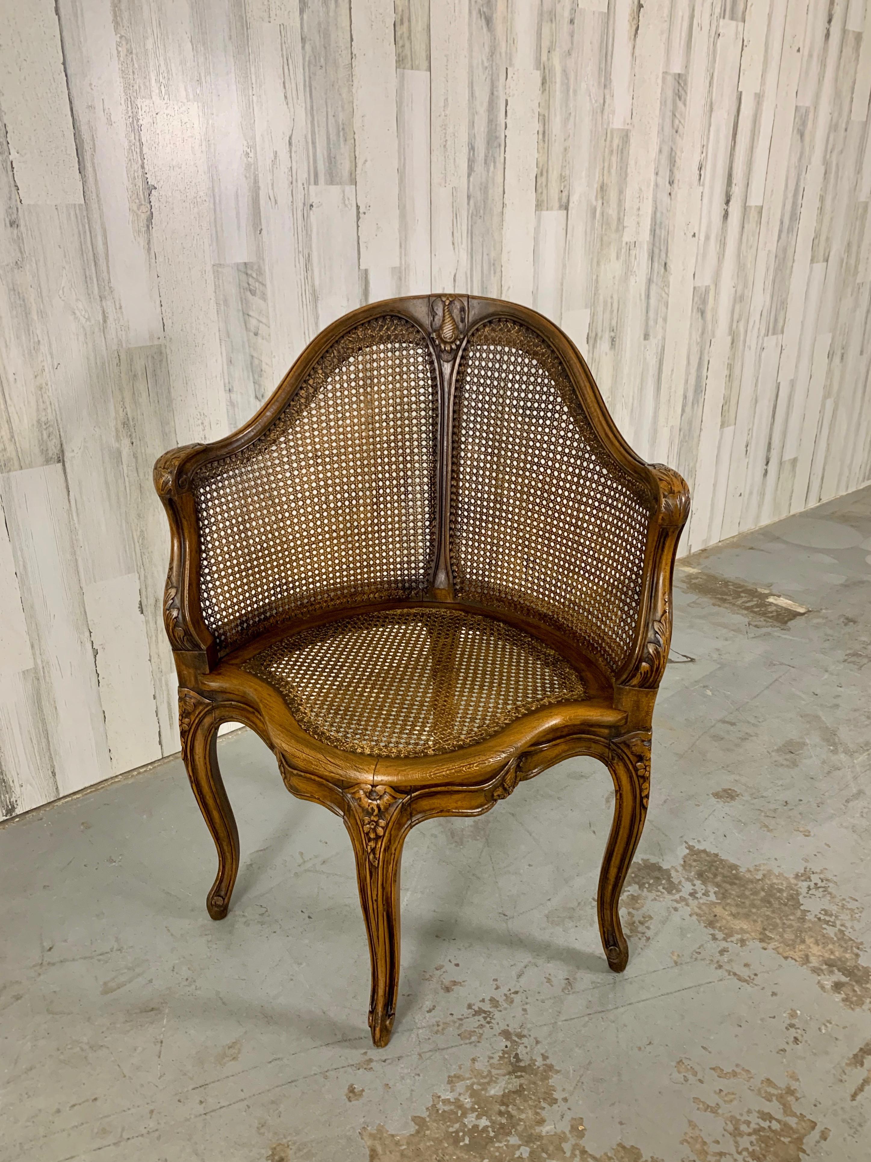 Louis XV Antique Cane Corner Chair For Sale