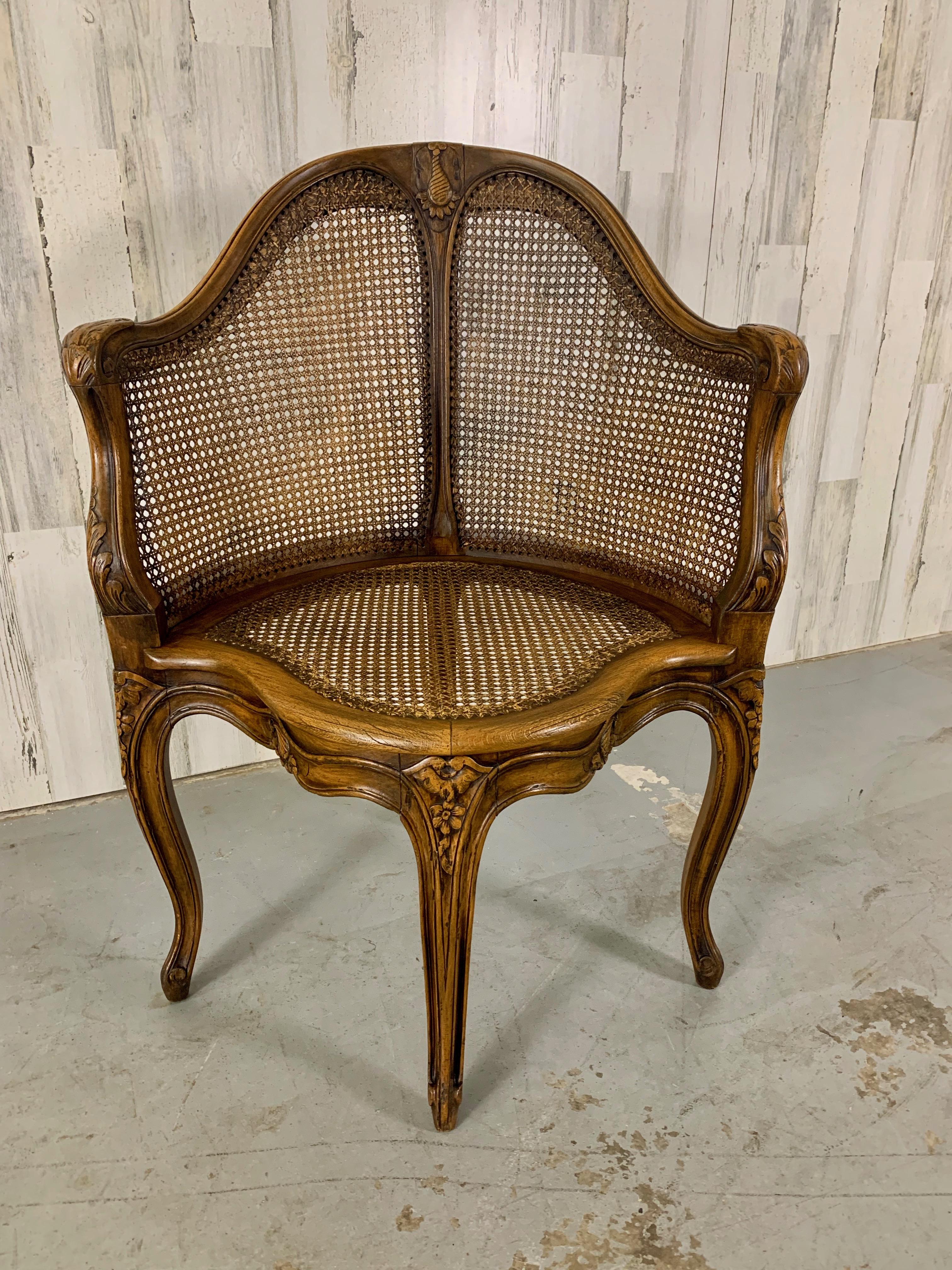 19th Century Antique Cane Corner Chair For Sale