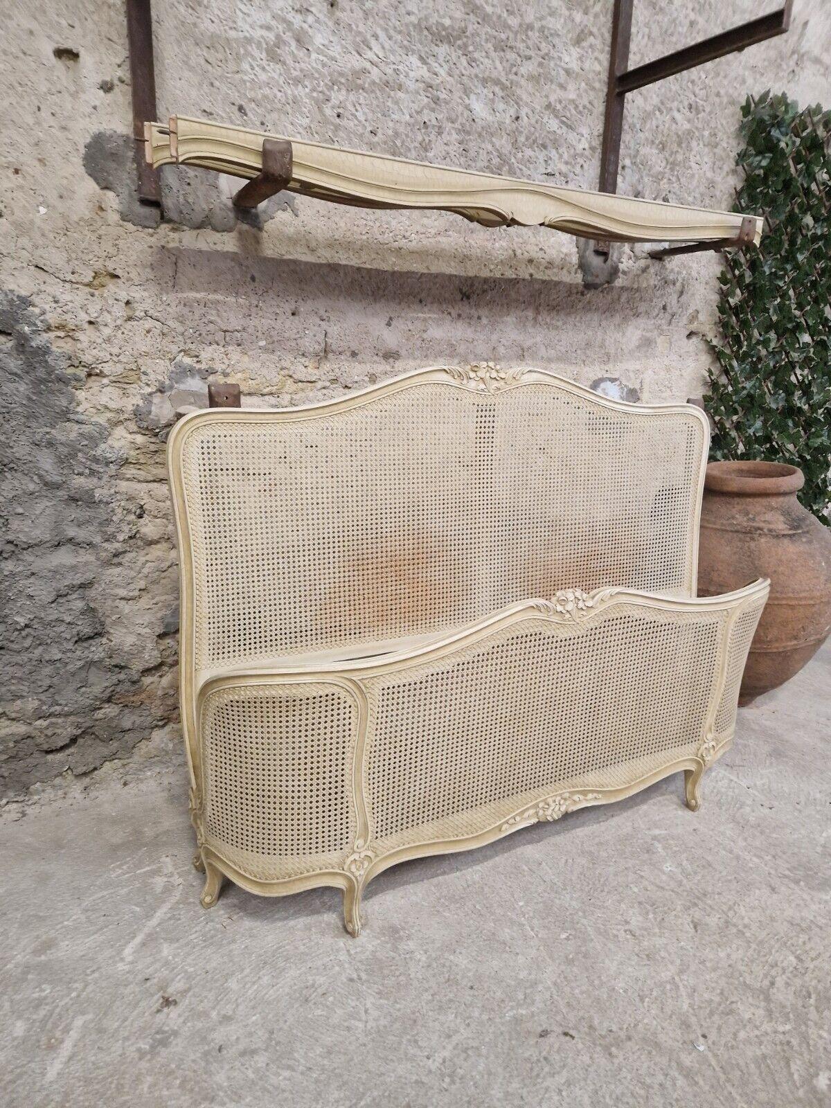 Antique Cane French Bed Corbeille Cream Lacquer Louis XV Style 2