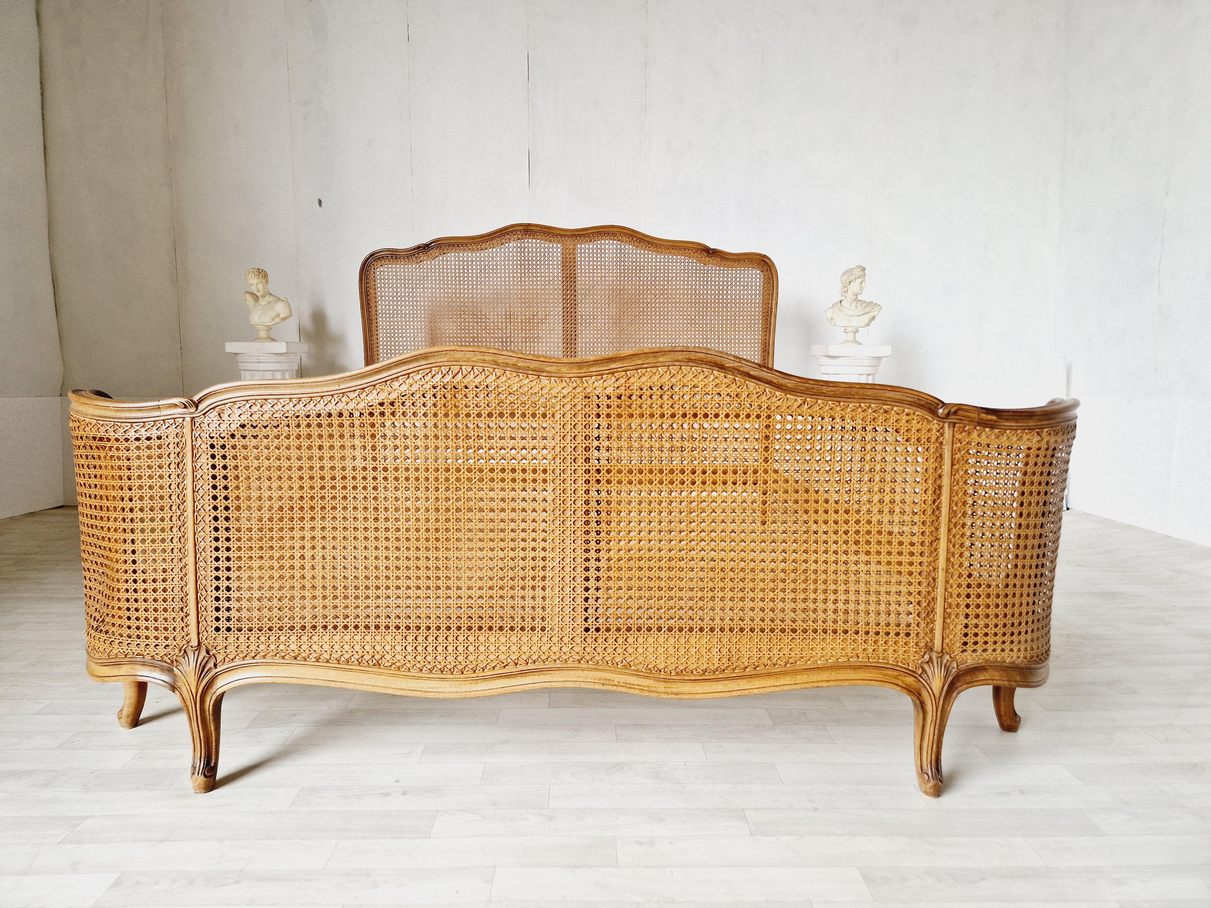 Antique Cane French Bed Corbeille Louis XV Style 8