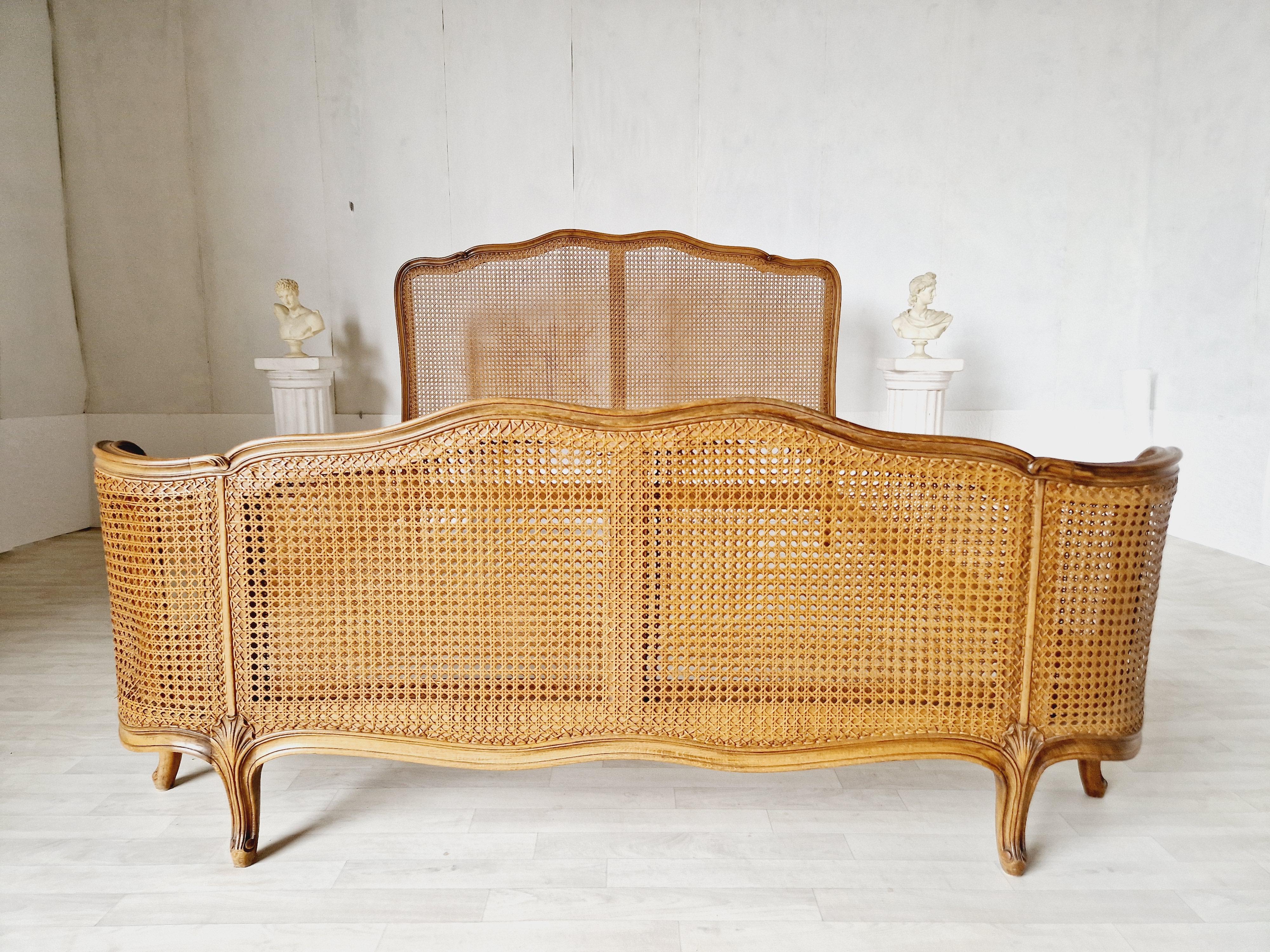 Antique Cane French Bed Corbeille Louis XV Style 9