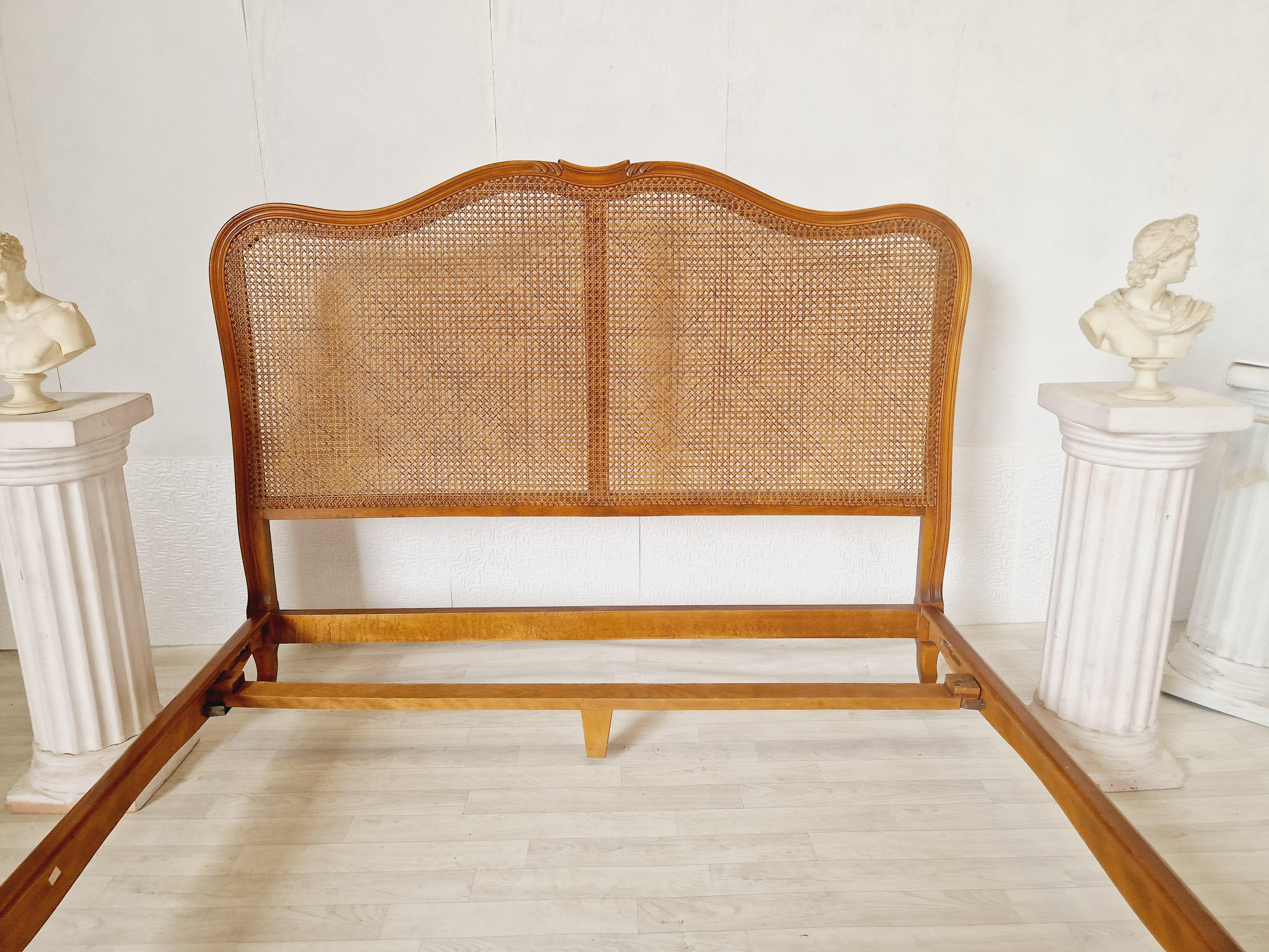 Varnished Antique Cane French Bed Louis XV Style