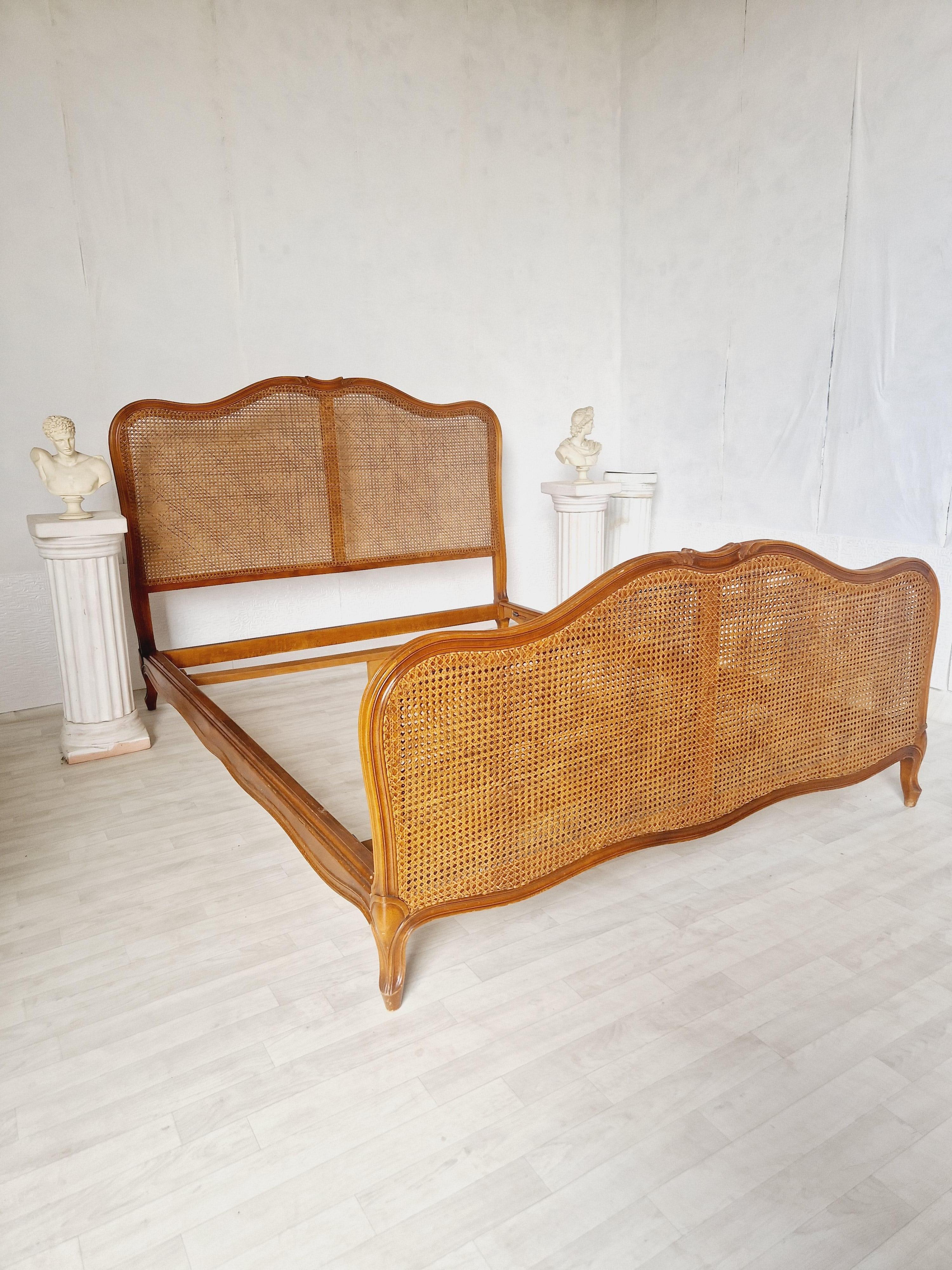 20th Century Antique Cane French Bed Louis XV Style