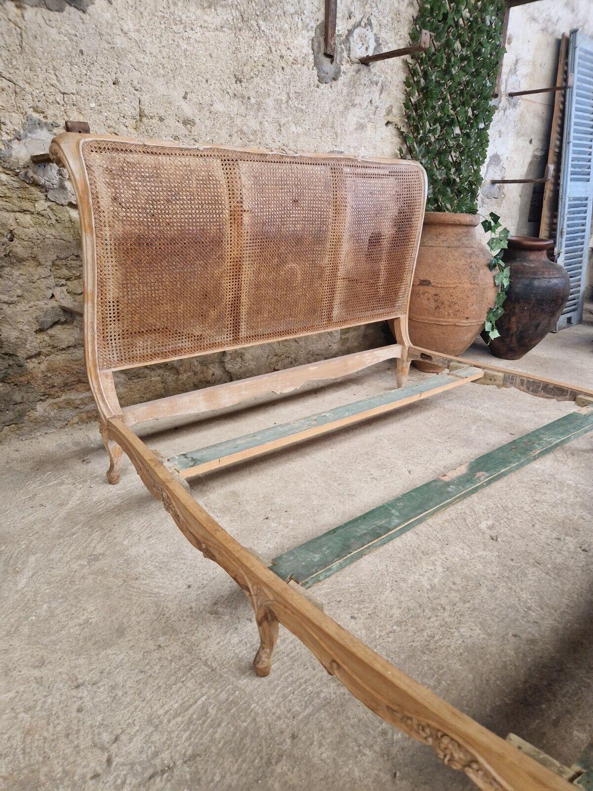 Antique French Cane Sleigh Bed Louis XV Raw Wood For Sale 5