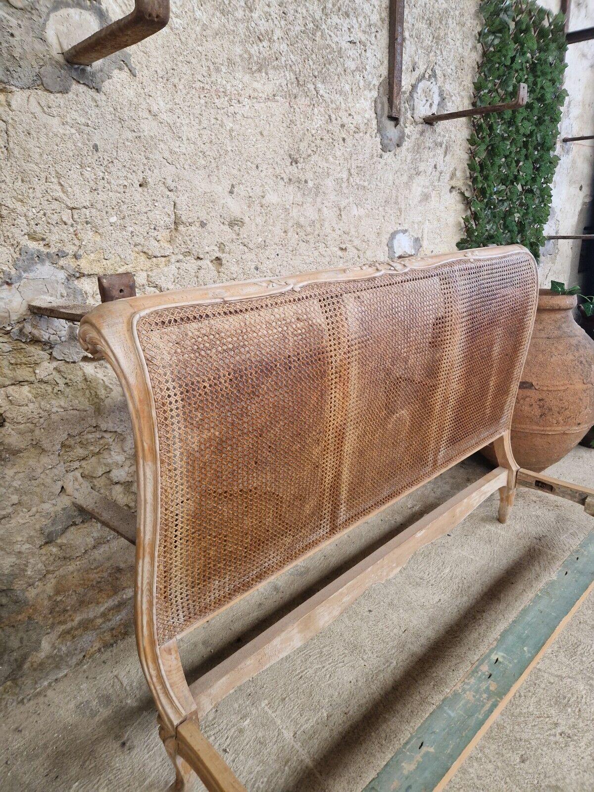 Antique French Cane Sleigh Bed Louis XV Raw Wood For Sale 1