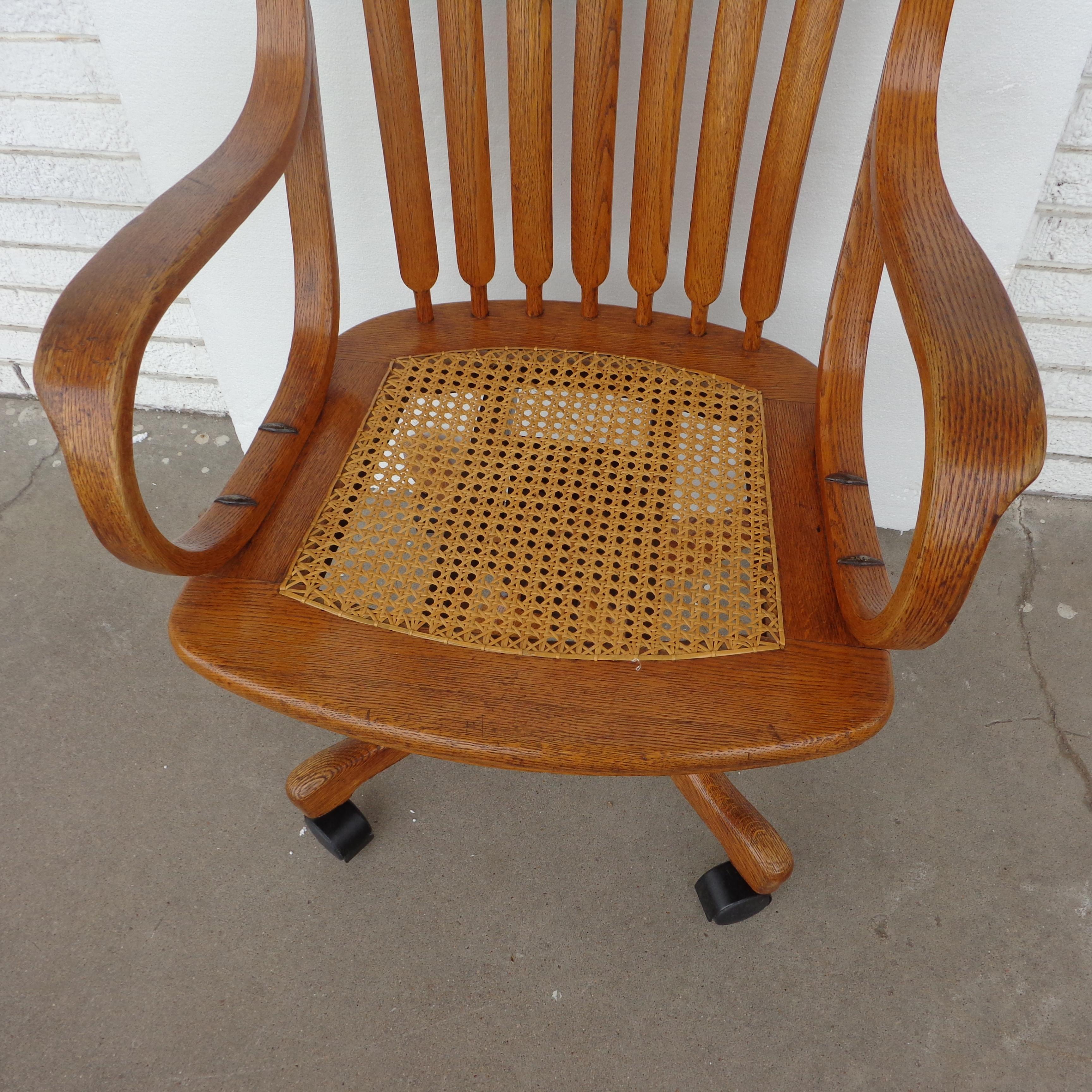 Arts and Crafts Antique Cane Oak Office Chair