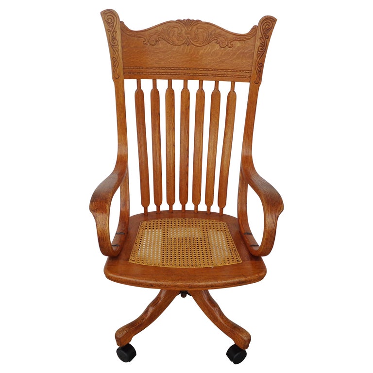Antique Cane Oak Office Chair For Sale at 1stDibs