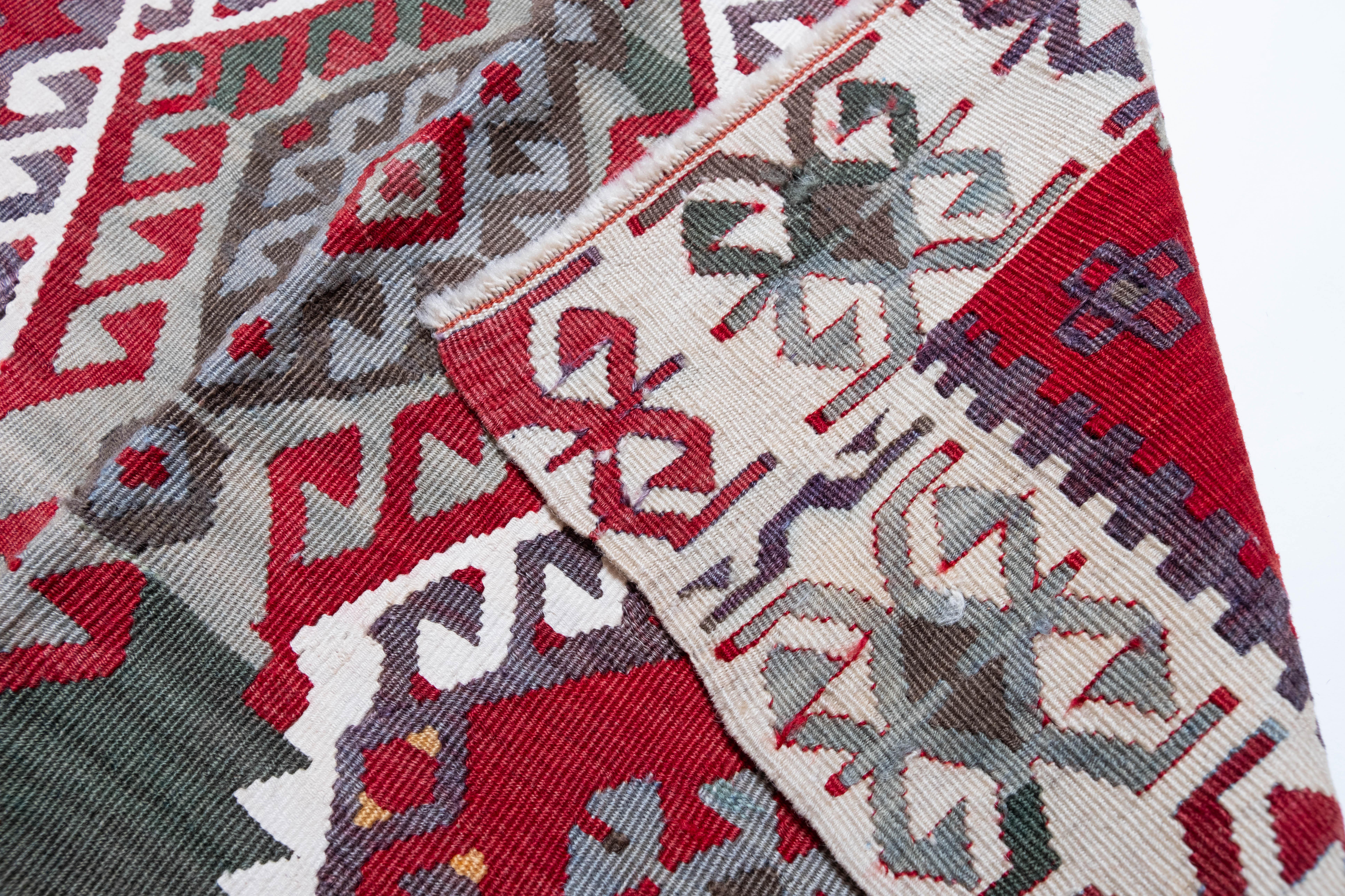 Hand-Woven Antique Cankiri Kilim Rug Wool Old Vintage Central Anatolian Turkish Carpet For Sale