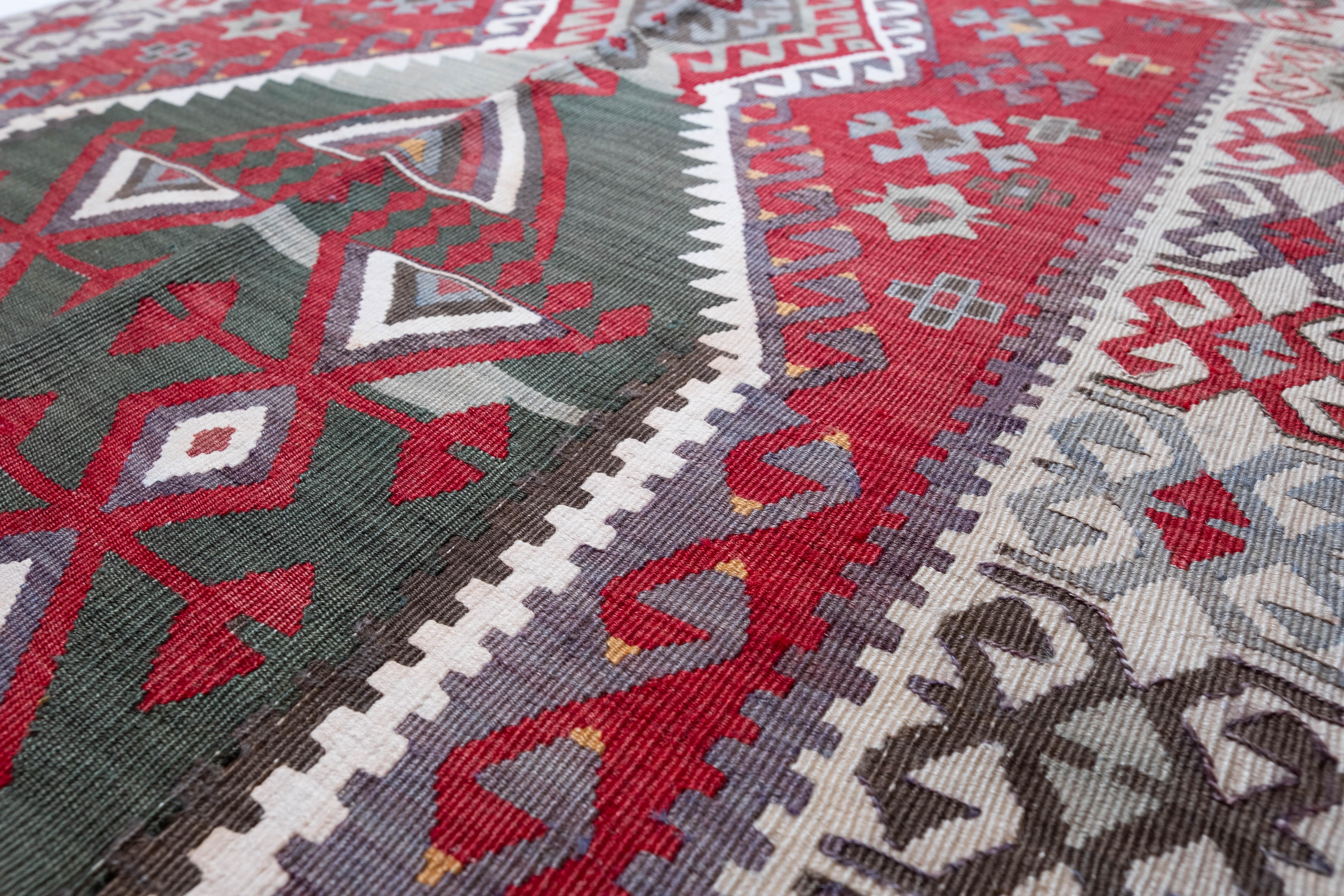 Antique Cankiri Kilim Rug Wool Old Vintage Central Anatolian Turkish Carpet For Sale 1