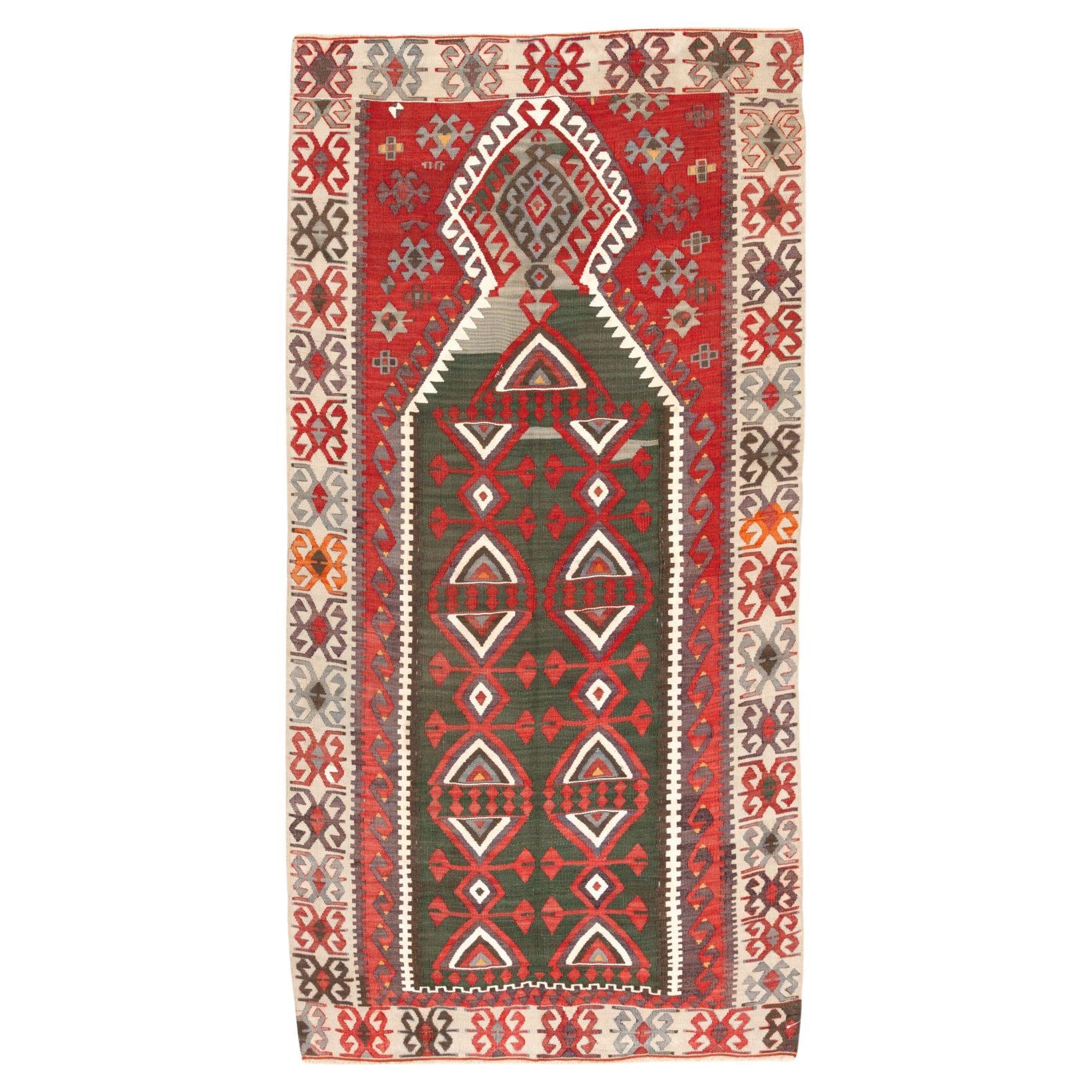 Antiker antiker Cankiri-Kelim-Teppich aus Wolle im alten Vintage-Stil aus Zentral Anatolien, türkischer Teppich