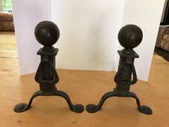 Antique Cannonball Cast Iron Fireplace Andirons Fire Dogs