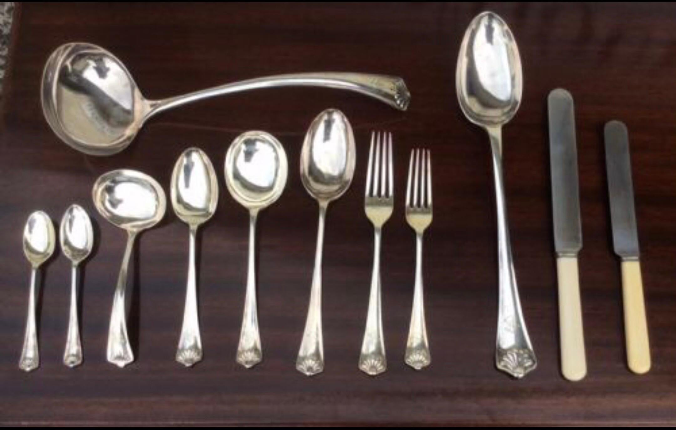 Antique Canteen of Solid Silver Cutlery in 12 Setting Fitted Table 2